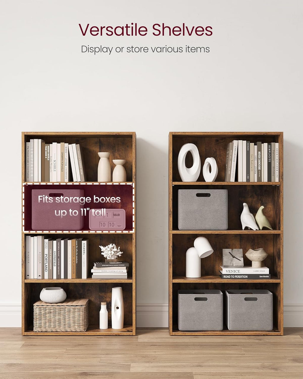 VASAGLE CUSTOS Collection - Bookshelf, 4-Tier Bookcase, Book Shelf, Open Storage Shelf, 9.4 x 23.6 x 42.4 Inches, for Living Room, Home Office, Dinning Room, Rustic Brown ULBC164X01
