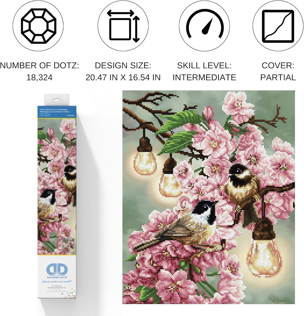 DIAMON DOT Cherr Blossom Chickadee Ar Craf Kit Partia Dril Roun Dot fo Adults