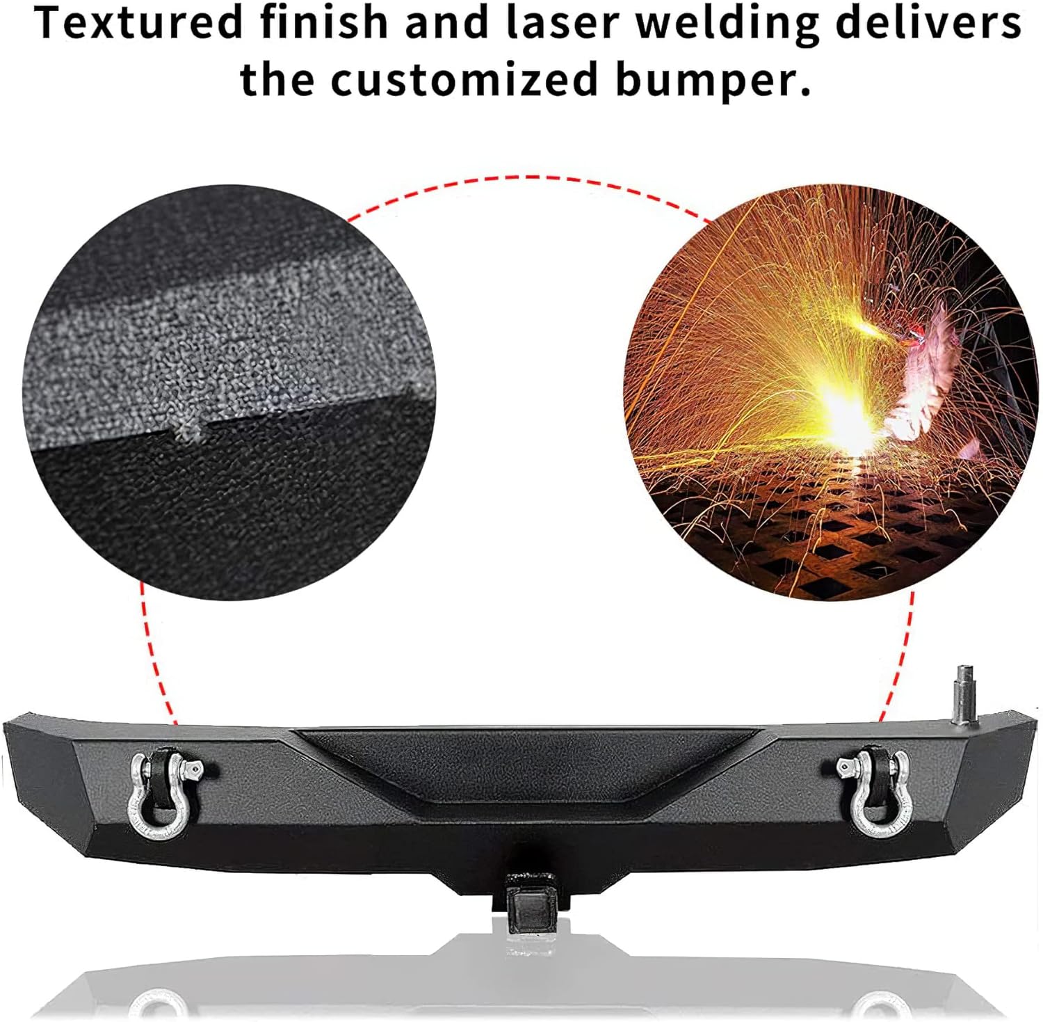 LEDKINGDOMUS Rear Bumper with Tire Carrier and 2inch Hitch Receiver Compatible with 07-18 Wrangler JK JKU Rubicon Sahara Sports Model Offroad Rock Crawler Bumper Textured Black