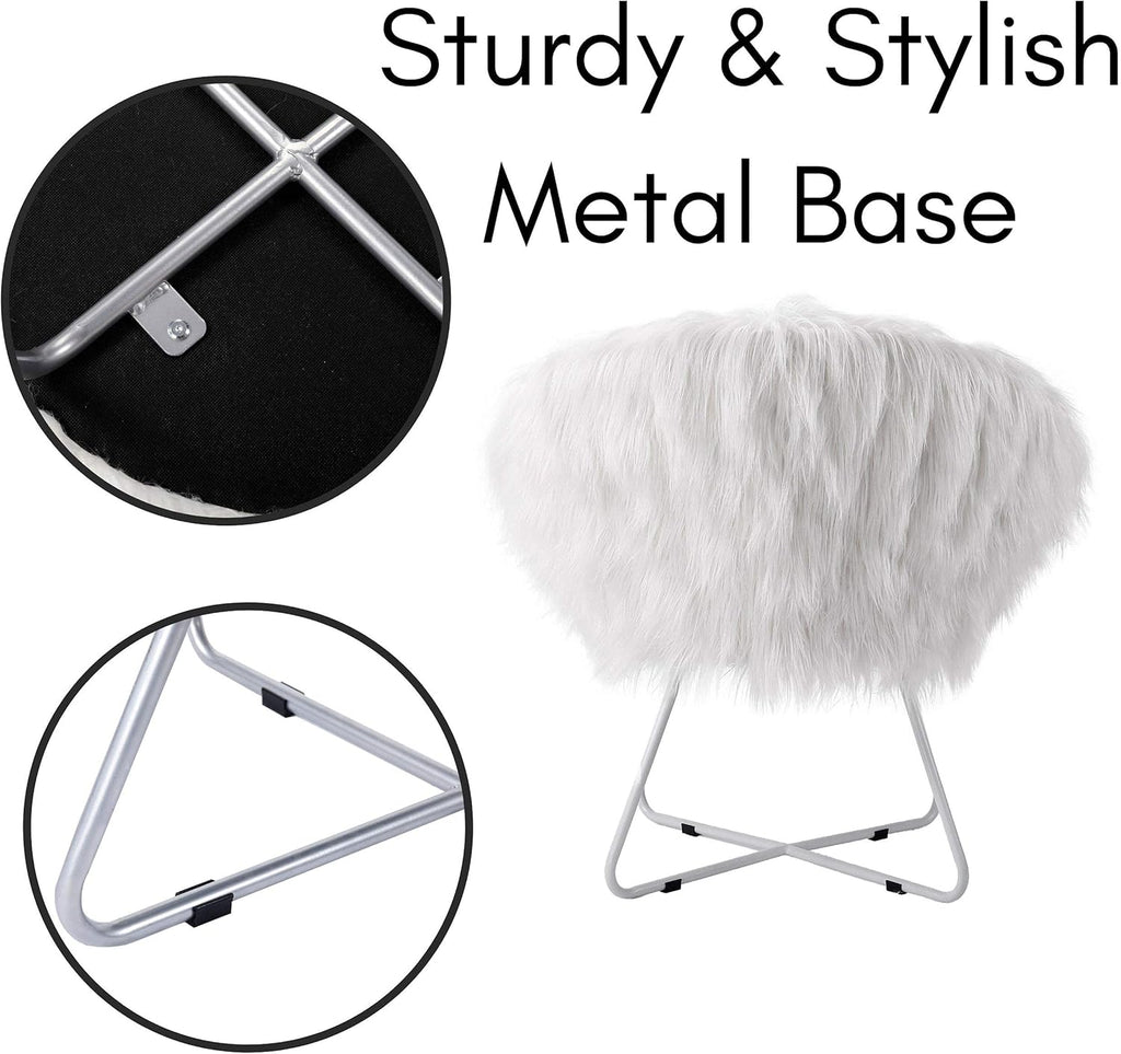 BIRDROCK HOME Papasan Chair with Silver Legs - Oversized Comfy Cushion for Indoor Lounge, Bedroom, Dorm, or Living Room - Cozy Fuzzy Seat - Metal Frame - Large Circle Lounge Chair, Patio Chair - White