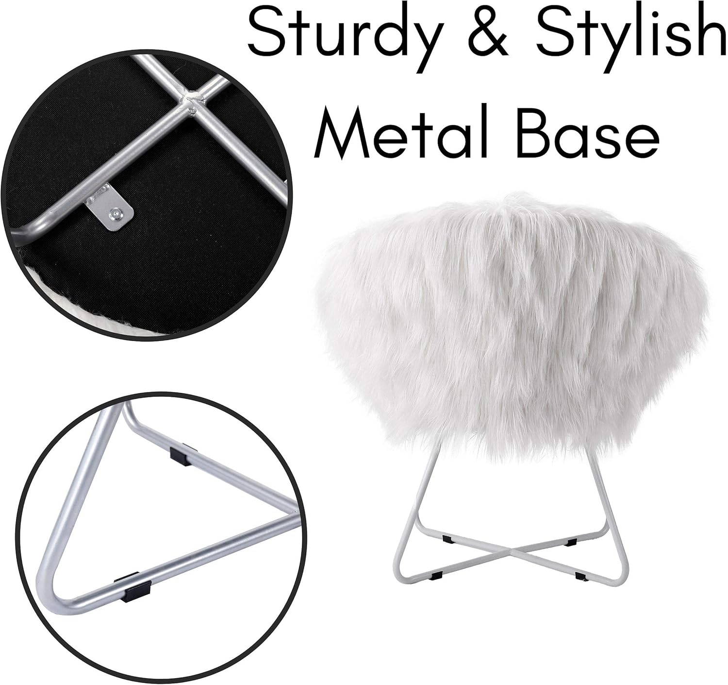 BIRDROCK HOME Papasan Chair with Silver Legs - Oversized Comfy Cushion for Indoor Lounge, Bedroom, Dorm, or Living Room - Cozy Fuzzy Seat - Metal Frame - Large Circle Lounge Chair, Patio Chair - White