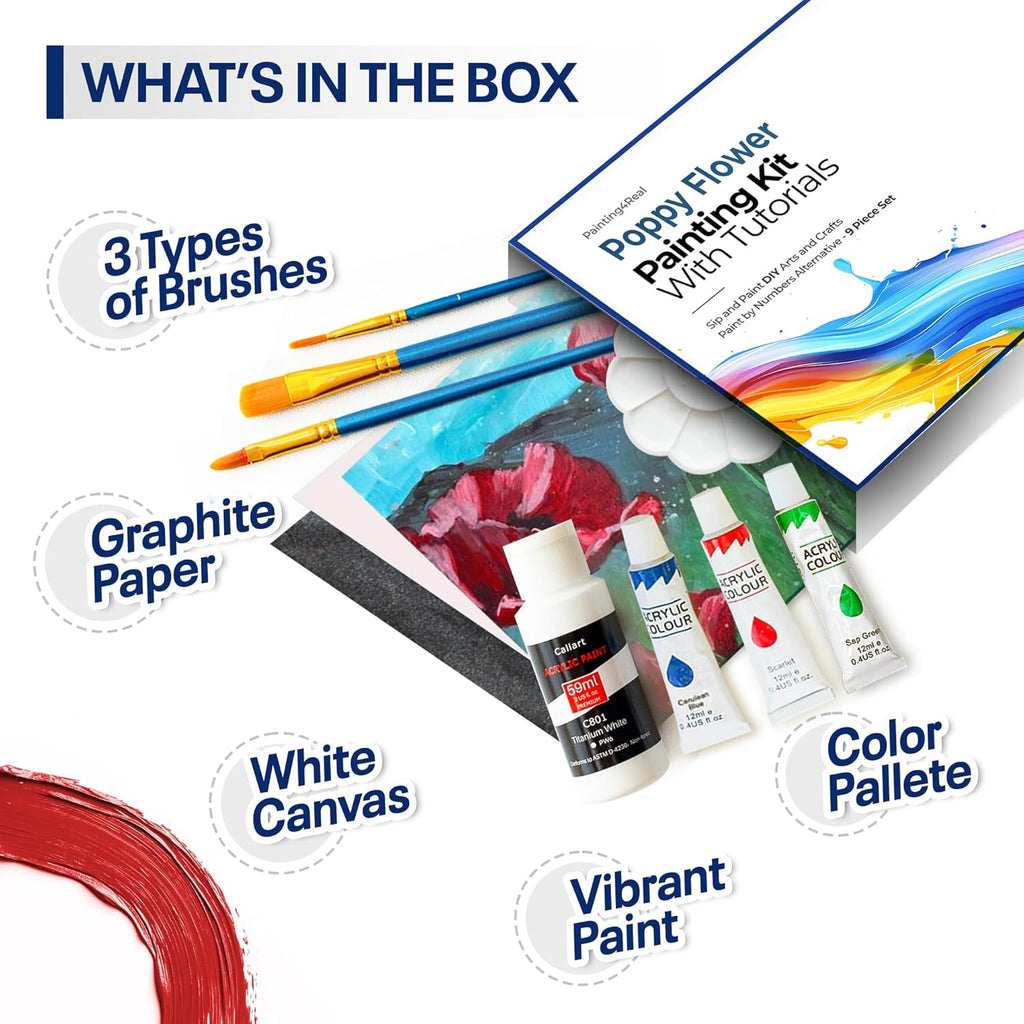 Painting4Rea DI Paintin Clas Kit fo Adult wit Vide Tutorials Lear t Pain Popp Flower an Golde Sprin Flowers