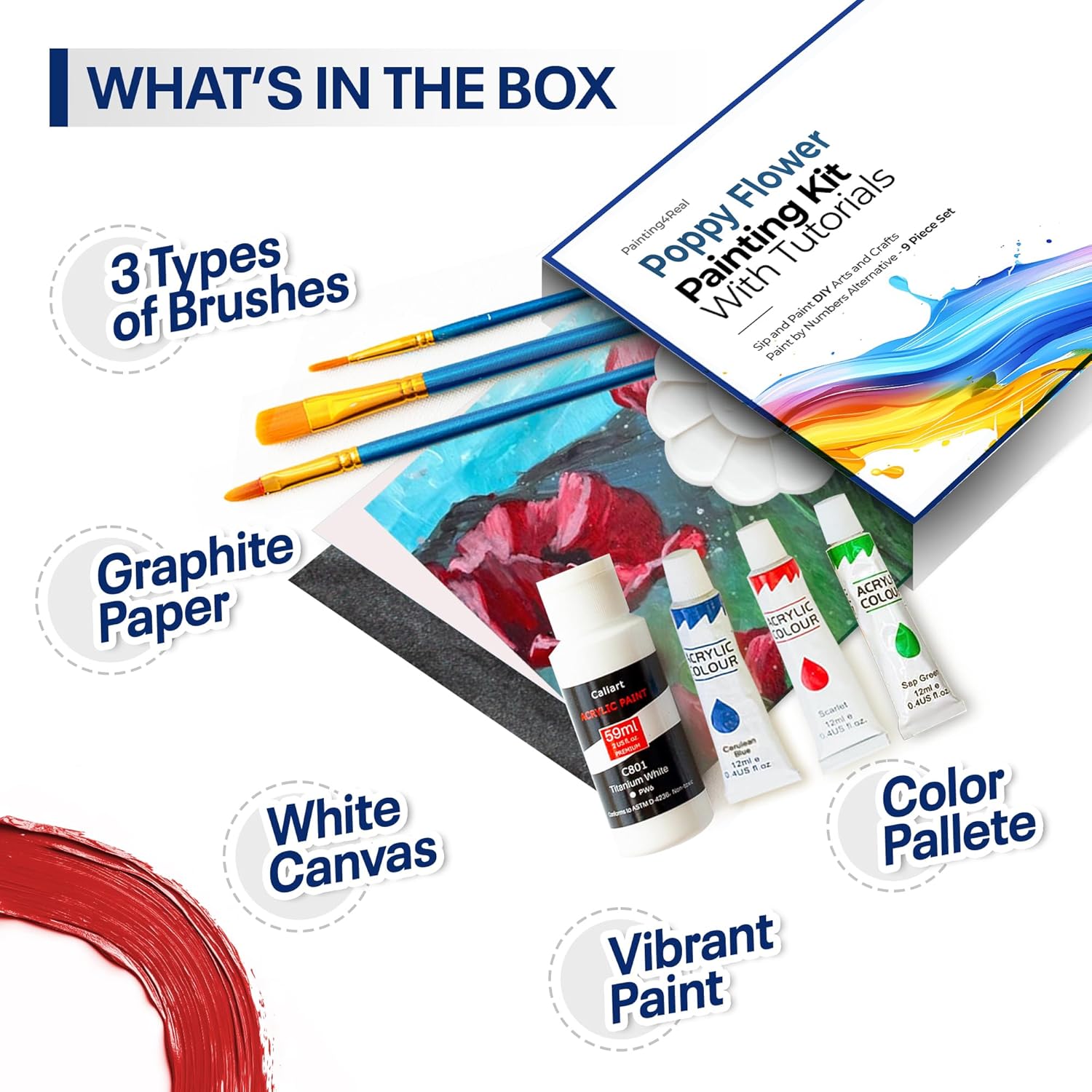 Painting4Rea DI Paintin Clas Kit fo Adult wit Vide Tutorials Lear t Pain Popp Flower an Golde Sprin Flowers