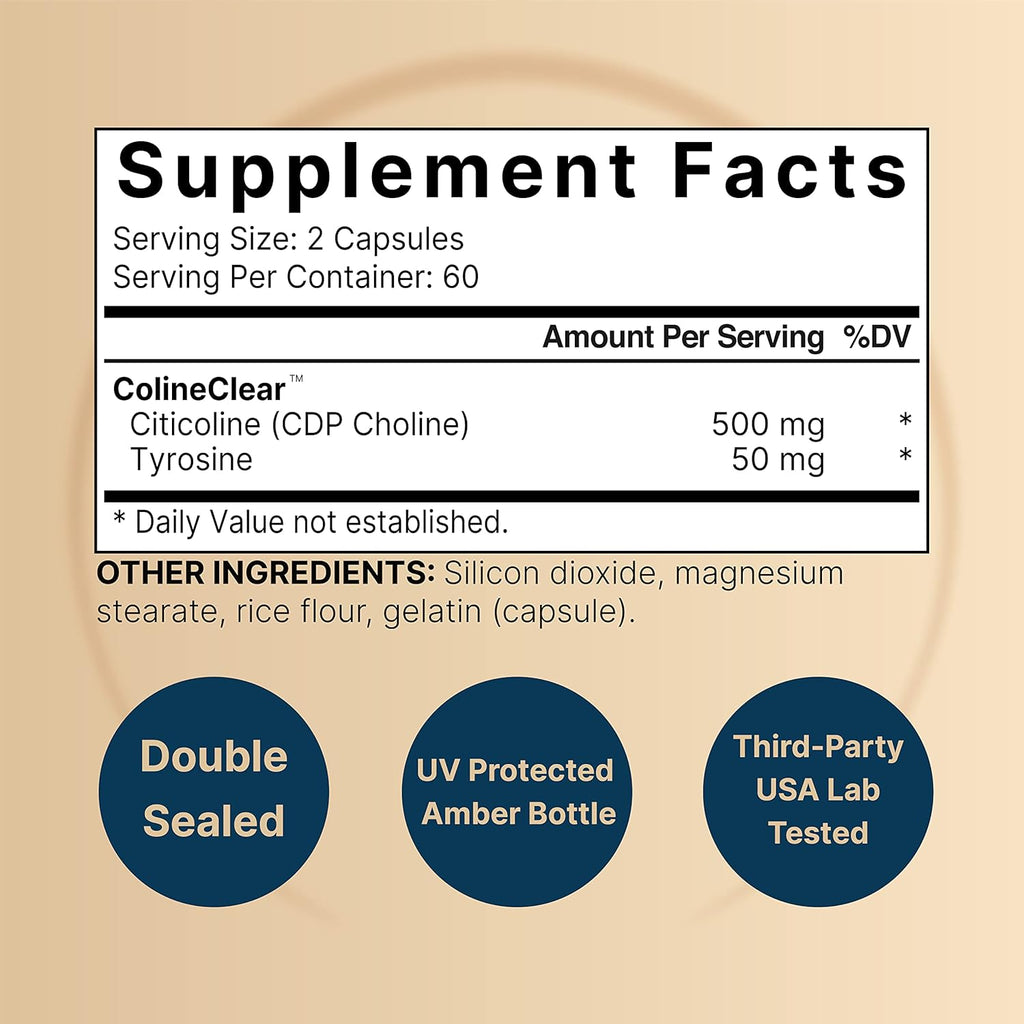 NatureBel Citicolin Supplements CD Choline Citicolin 500m Plu Tyrosin 50m Pe Serving Optimize Dosage 12 Capsules i Formula Dua Actio Brai Supplement Non-GMO