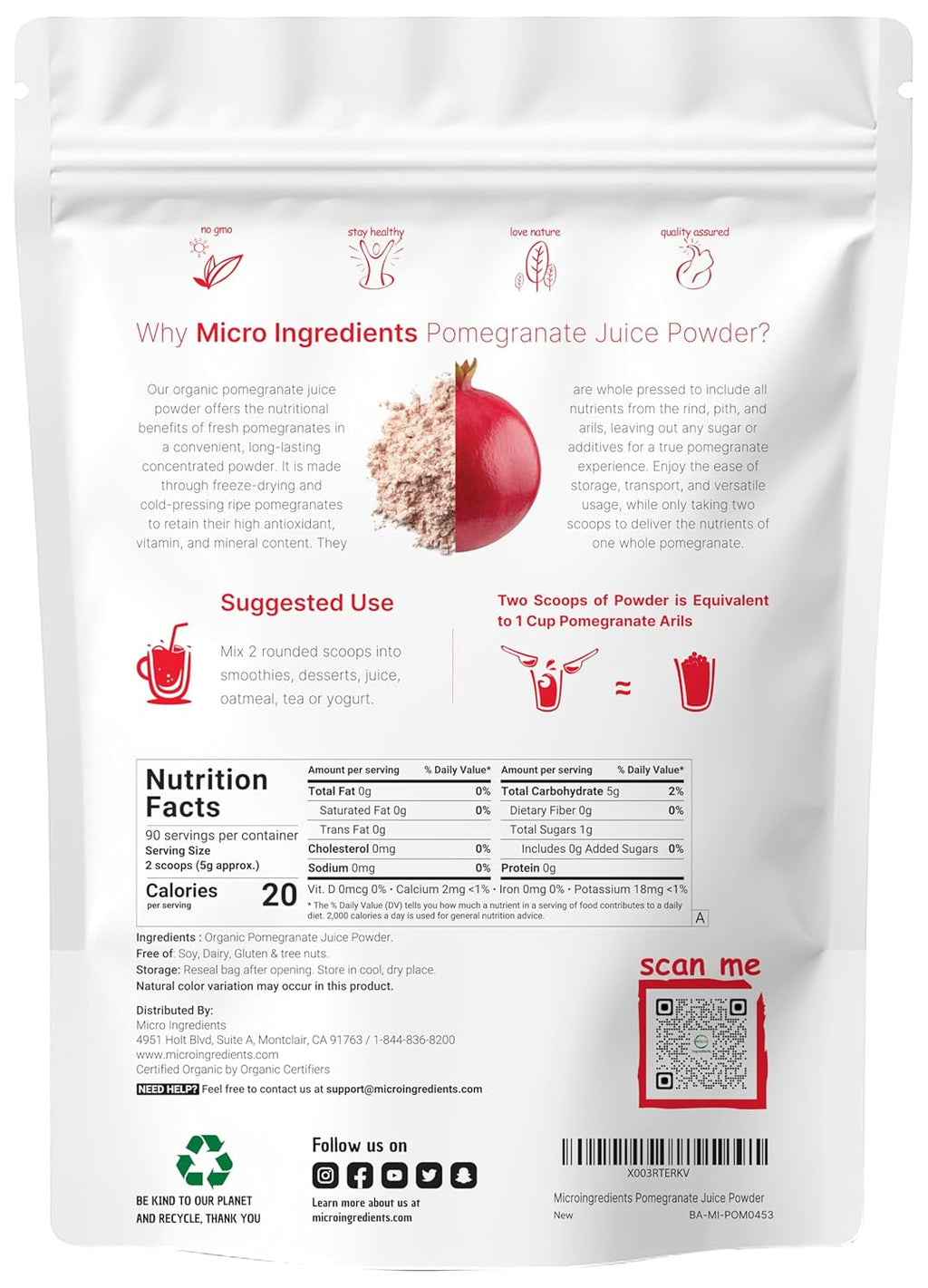 Organi Pomegranat Juic Powder Poun 100 Natura Frui Powde Freez Drie Col Presse N Suga Additive Grea Flavo fo Drinks Smoothie Beverage Non-GM Vega Friendly