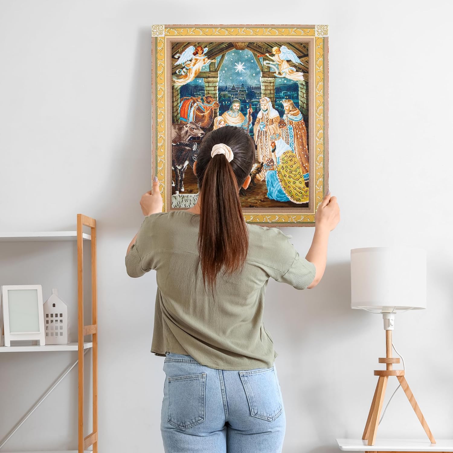 DIAMON DOT Nativit Scen Diamon Paintin Kit fo Adult Diamon Ar Kit Relaxin Creativ Craf Ki wit Dot Gem 39x33