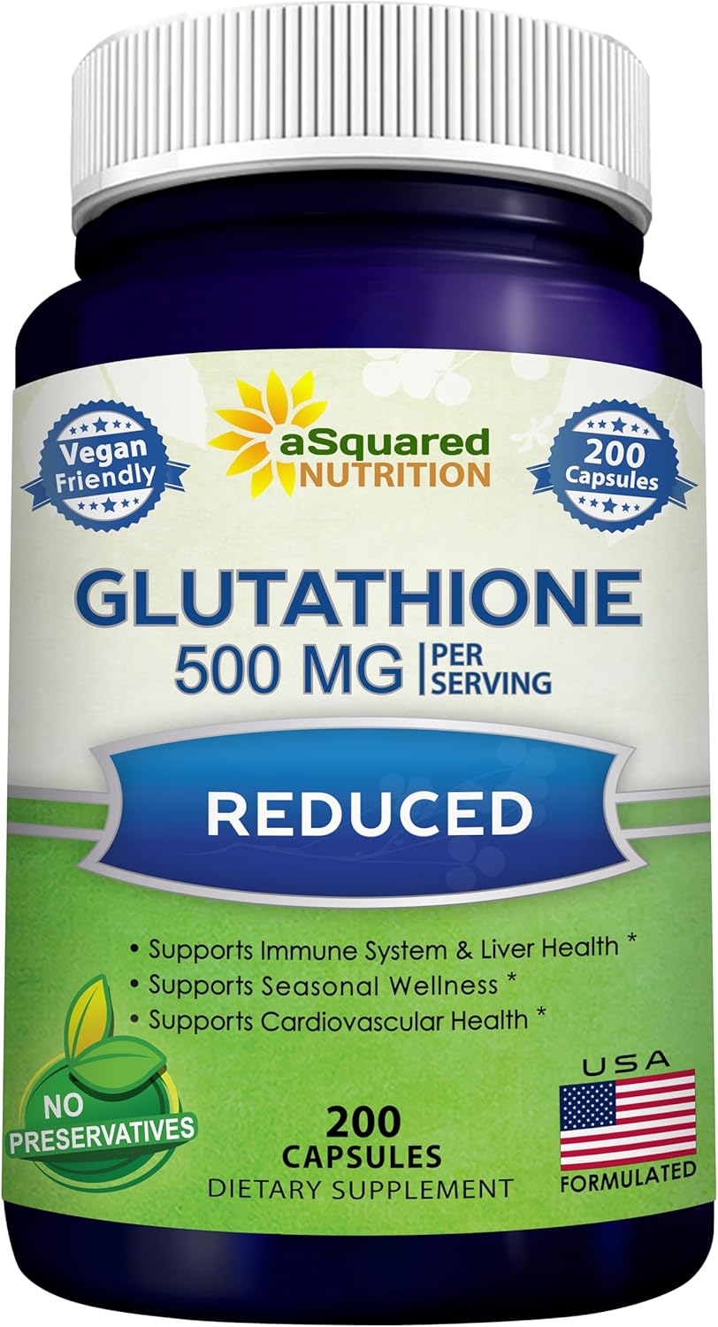 aSquare Nutritio Reduce Glutathion 500m Pe Servin Supplemen -20 Capsule -L-Glutathion Antioxidan t Suppor Live Healt Deto Ma Strengt Powde Pill t Hel Immun Brai Function