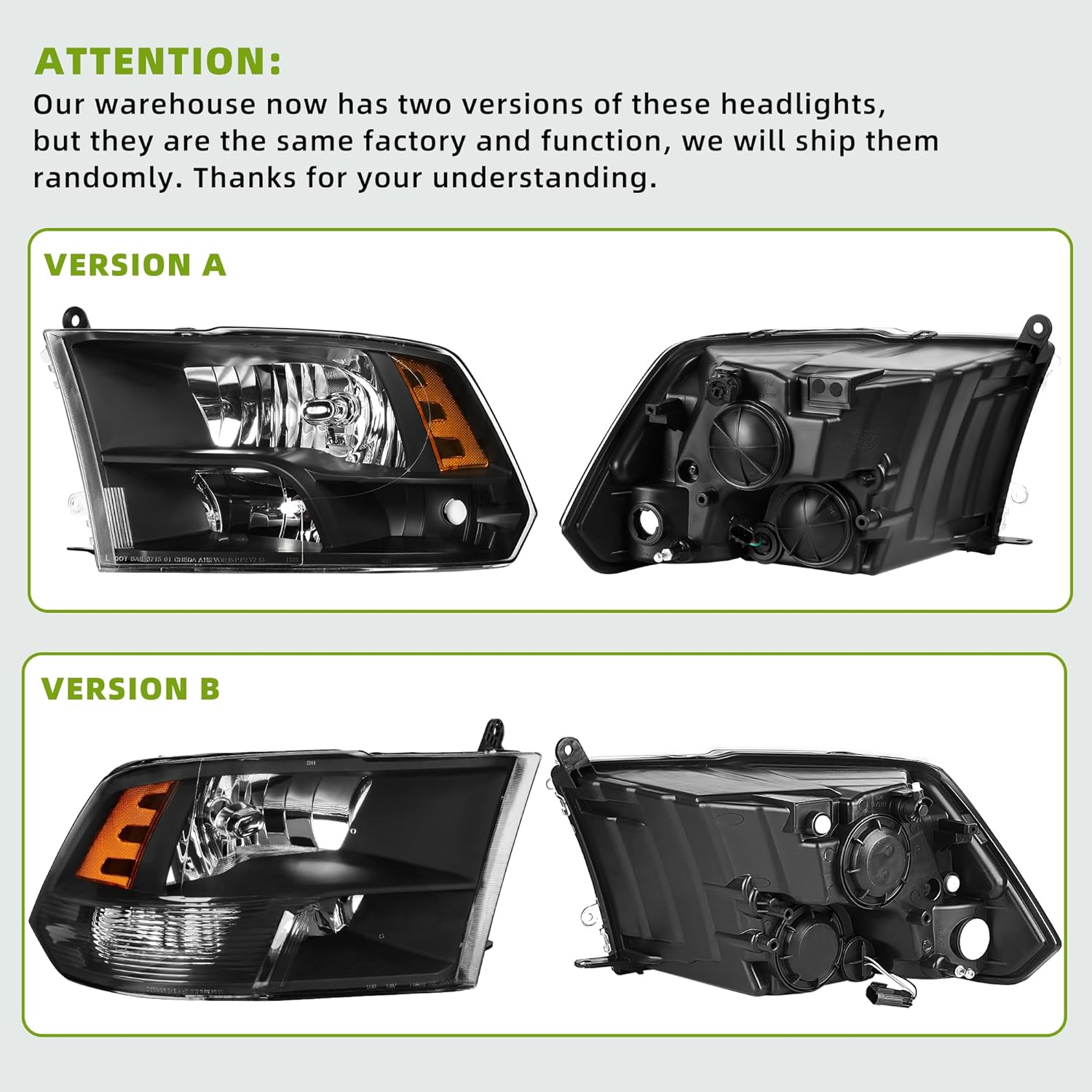 AUTOSAVER88 Headlights Assembly Compatible with 2009-2018 Dodge Ram 1500 2500 3500 Pickup / 2019-2022 Ram 1500 Classic Replacement Headlamp Black Housing (Only for Quad Models)