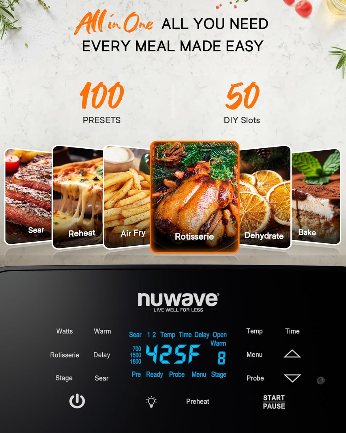 Bri 15.5Q Ai Frye Rotisseri Oven X-Larg Famil Size Powerfu 1800W Rac Positions 50¡ã-425¡ã Tem Controls 10 Preset 5 Memory Integrate Smar Thermometer Linea Technology