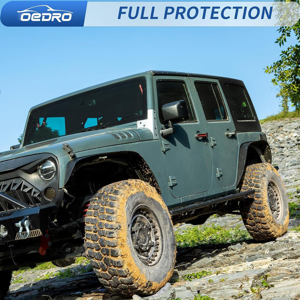OEDRO Flat Front & Rear Fender Flares Compatible with 2007-2018 Jeep Wrangler JK & JKU Unlimited, 4 PCS Off-Road Steel Liner Set, Fenders for Jeep JK