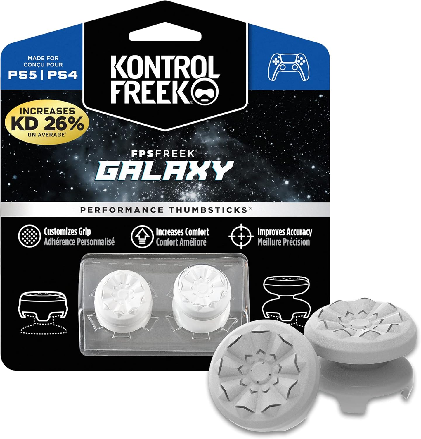 KontrolFree FP Free Galax Whit fo PlayStatio (PS4 an PlayStatio (PS5 Performanc Thumbstick  High-Rise Mid-Ris White