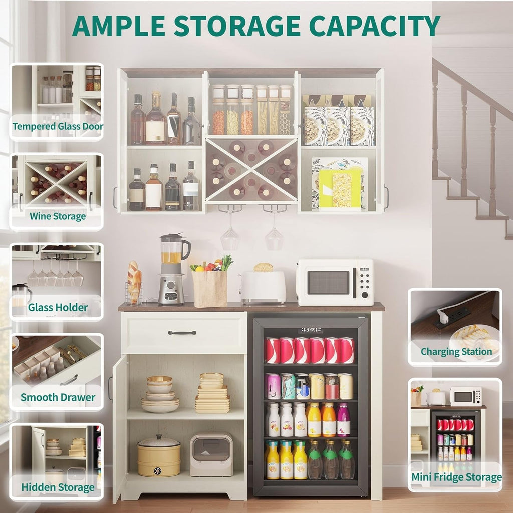 YITAHOM Min Fridg Cabine an Wal Pantr Hutc Set Coffe Ba Cabinet wit Min Fridg Spac Storage Outlet Glas Rac an Beverag Statio fo Kitchen Hom Bar Dinin Room Whit Walnut
