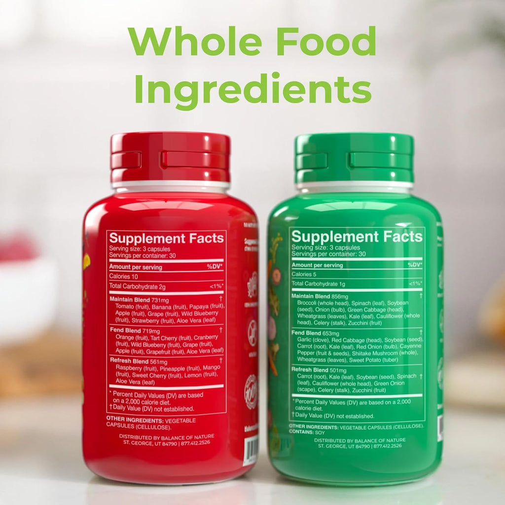Balanc o Natur Fruit Veggie Supplement Whol Frui an Vegetabl Ingredient fo Women Men an Kid 9 Fruit Capsules 9 Veggie Capsule  Sets