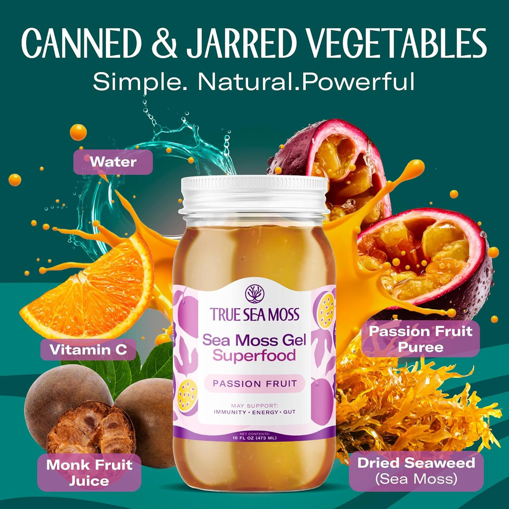 TrueSeaMoss Sea Moss Gel ¨C Made in USA ¨C Wildcrafted Seamoss, Fruits & Jarred Vegetables ¨C Passion Fruit, Pack of 3 (Labels may Vary)