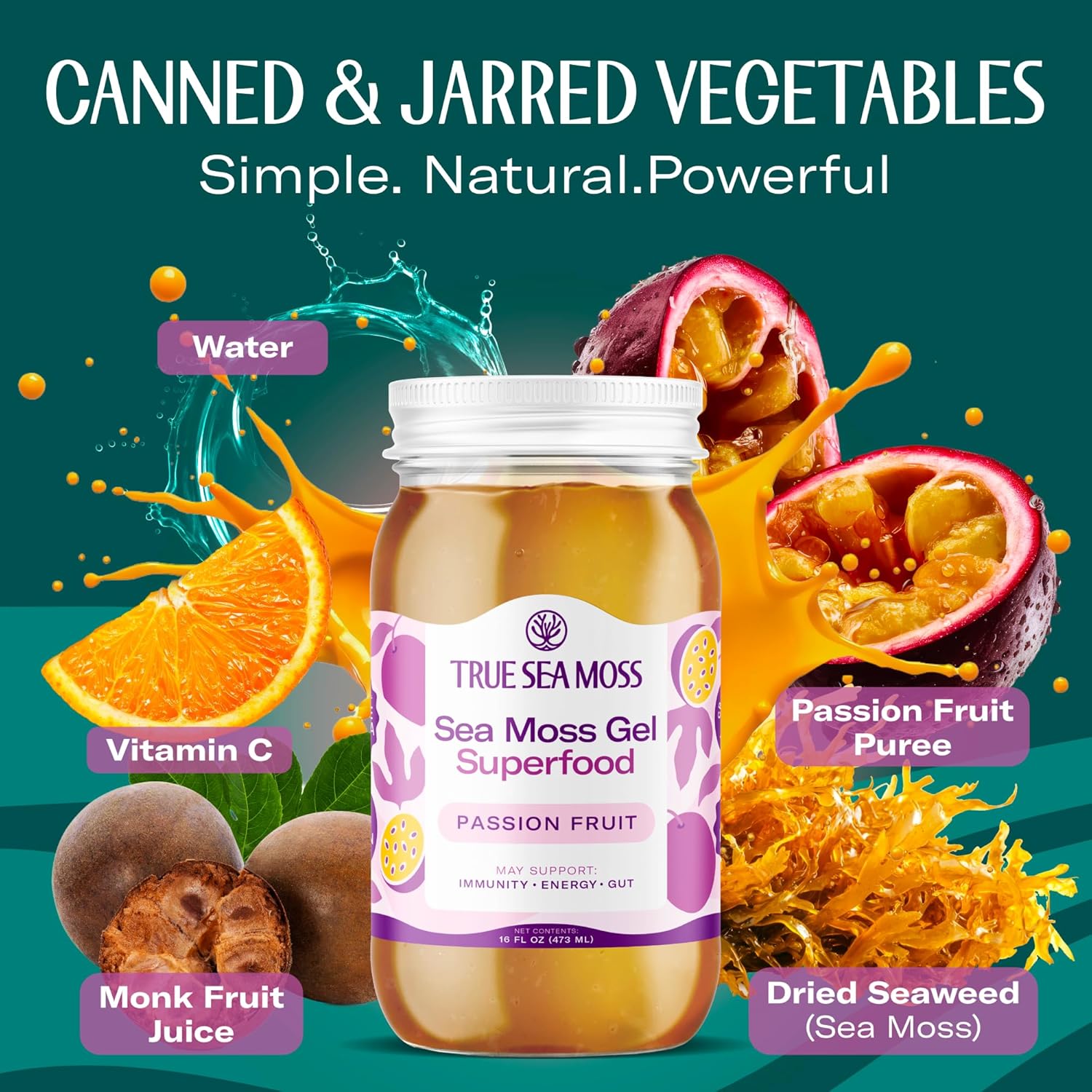 TrueSeaMoss Sea Moss Gel ¨C Made in USA ¨C Wildcrafted Seamoss, Fruits & Jarred Vegetables ¨C Passion Fruit, Pack of 3 (Labels may Vary)