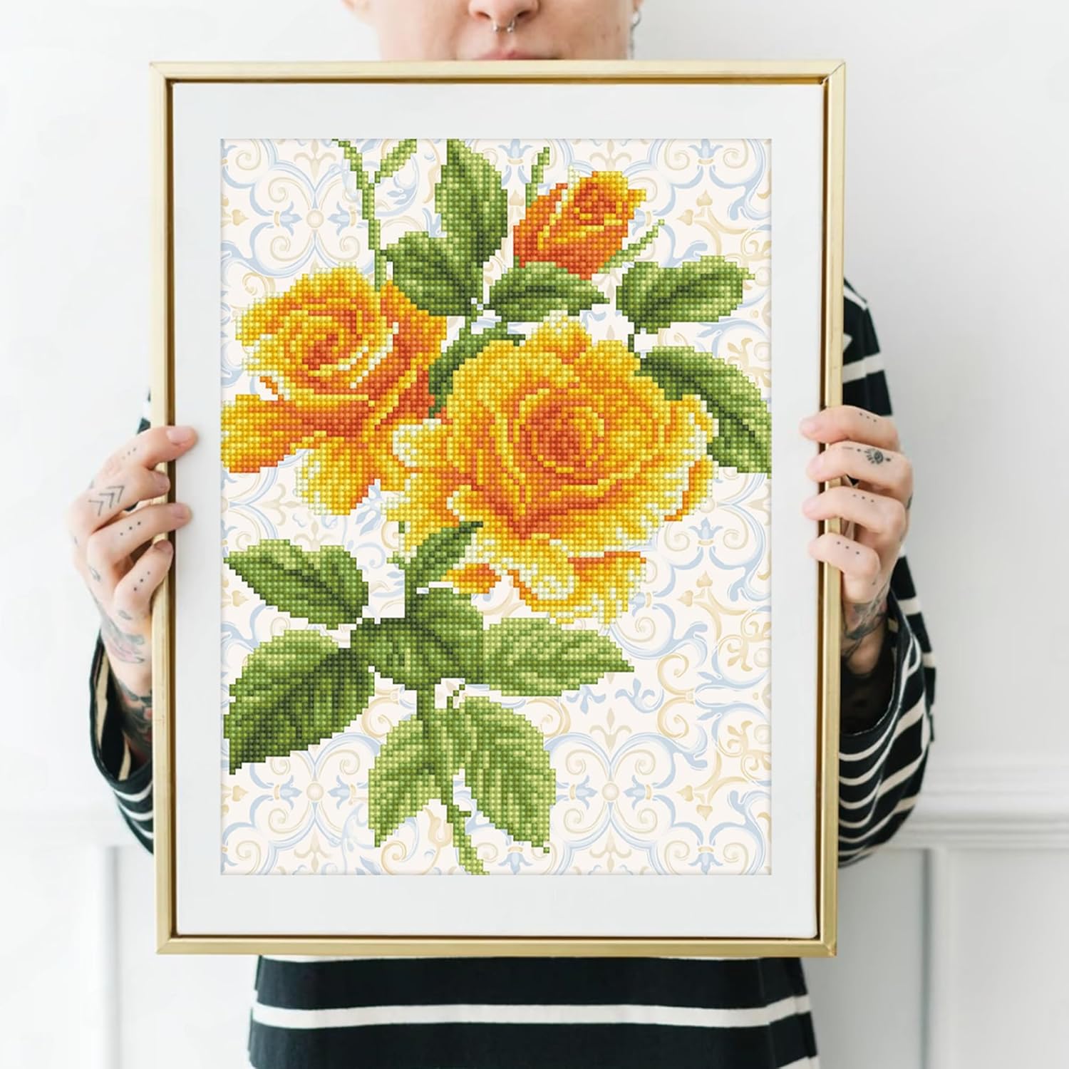 DIAMON DOT Yello Ros Bouque Diamon Paintin Kit fo Adult Diamon Ar Kit Relaxin Creativ Craf Ki wit Dot Gem 14.2x11