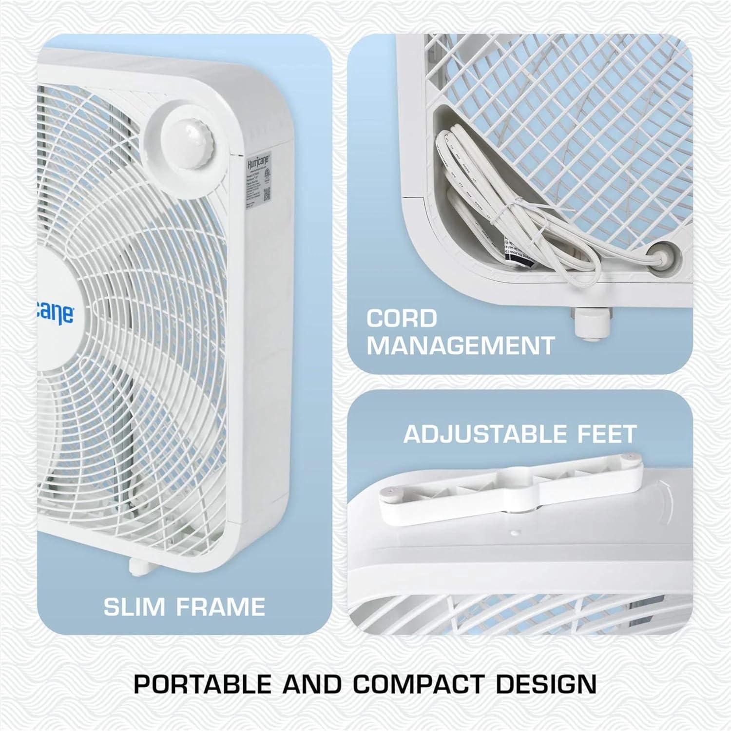 Hurricane Classic Floor Mount Box Fan w/ 3 Quiet Speeds, Black, 20inch - Corded Portable Electric Air Cooling Unit w/ Powerful 2400 CFM Airflow for Home, Garage, Office, Bedroom Basement
