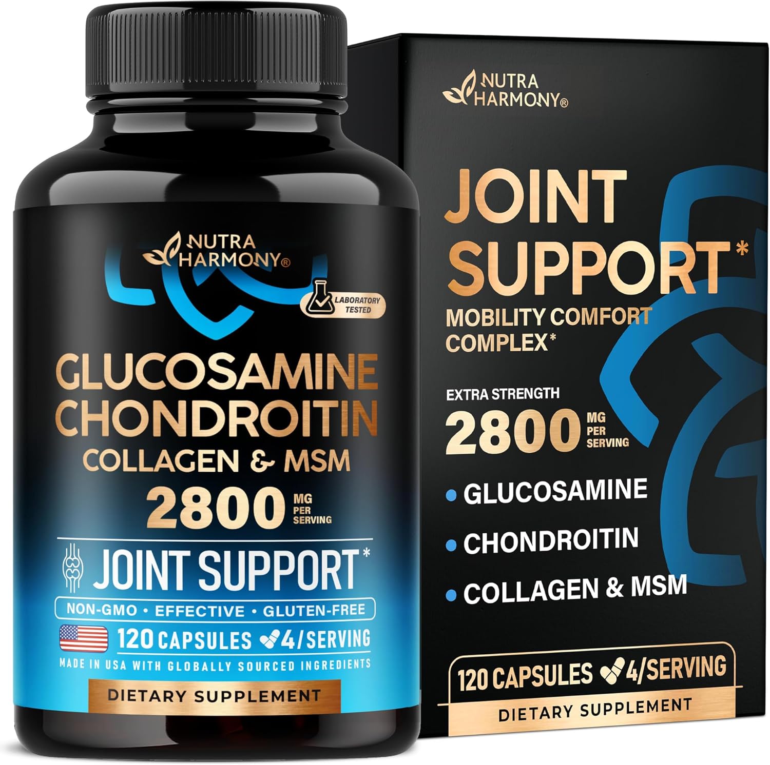 Glucosamine Chondroitin MSM Collagen | HSA | Joint Support Supplement 2800 mg | Made in USA | FSA Approved Product Items | Flexibility Nutritional Vitamins | For Men Women, 120 Capsules