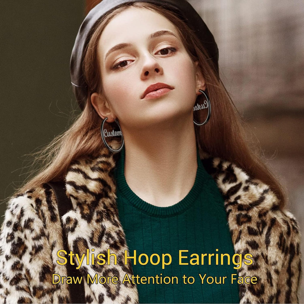 Stainless Steel Chunky Hoop Earrings For Women, Minimalist and Chic, Black/Gold Plated, Round Hoops Earrings Hypoallergenic, Size: 30mm/40mm/60mm/80mm, Come with Box
