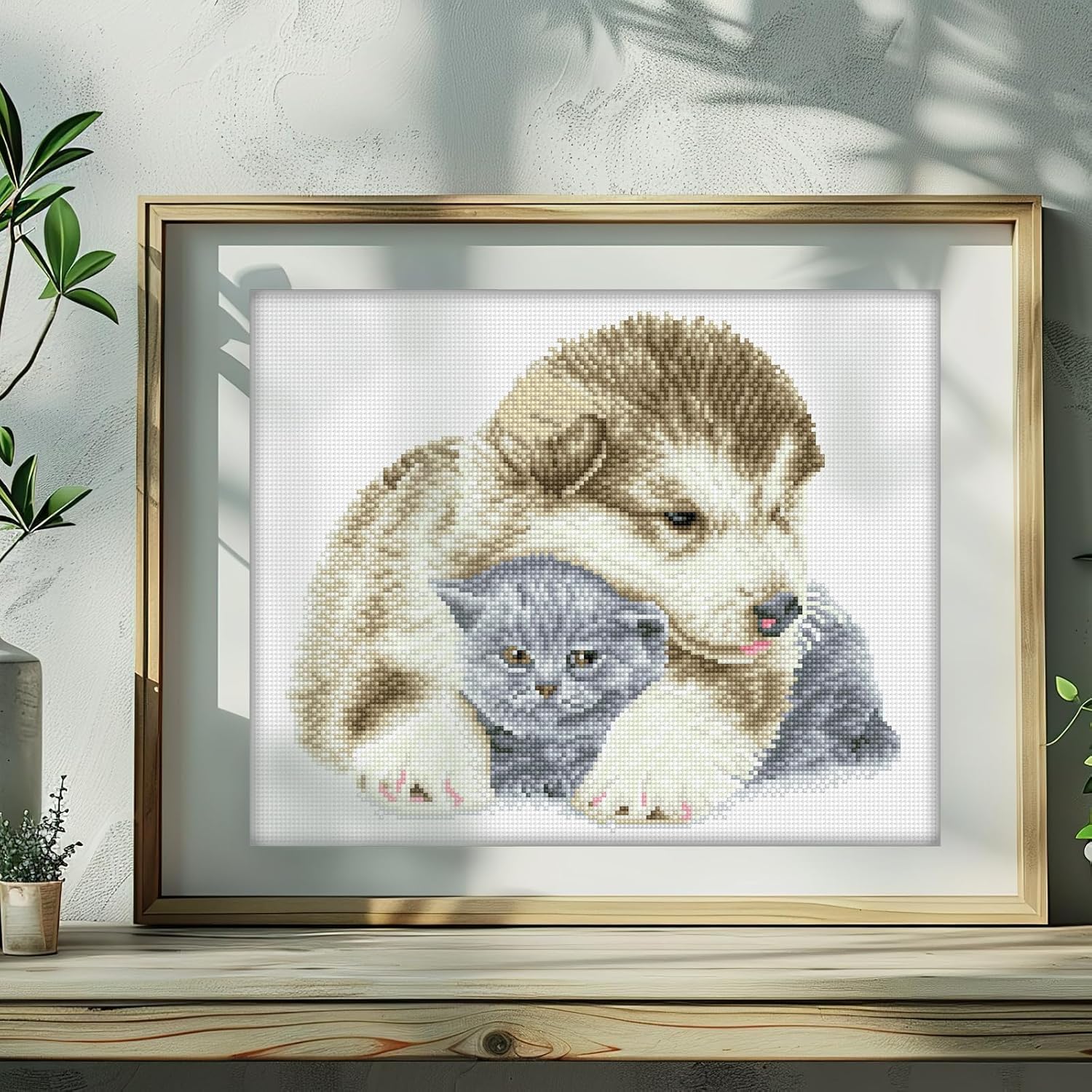 DIAMON DOT Bestie Pupp Diamon Paintin Kit fo Adult Diamon Ar Kit Relaxin Creativ Craf Ki wit Dot Gem 13inchx16.1inch