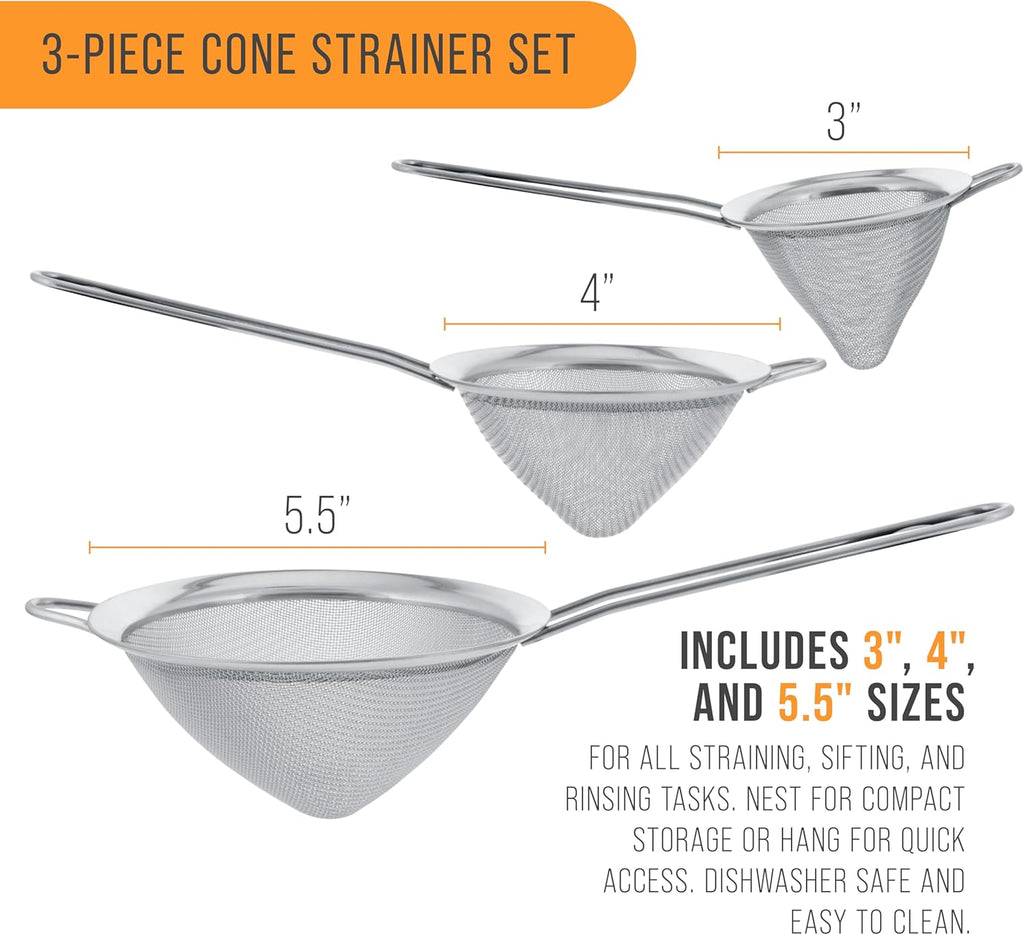 U.S Kitche Suppl Se o Stainles Stee Conica Strainer 3inch 4inc 5.5inc Size Chinoi Style Extr Fin Twil Mes Sieve Stainles Stee Strainer an Colander fo Kitchen