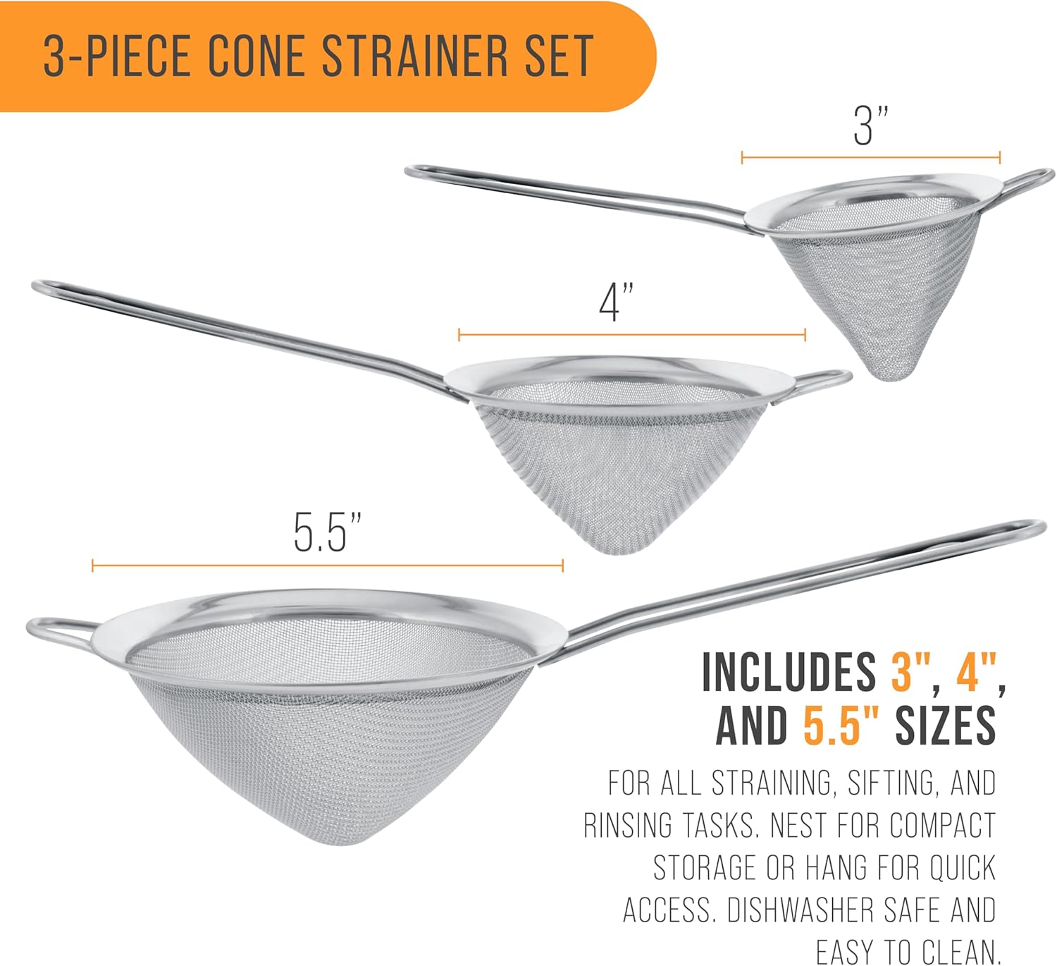 U.S Kitche Suppl Se o Stainles Stee Conica Strainer 3inch 4inc 5.5inc Size Chinoi Style Extr Fin Twil Mes Sieve Stainles Stee Strainer an Colander fo Kitchen