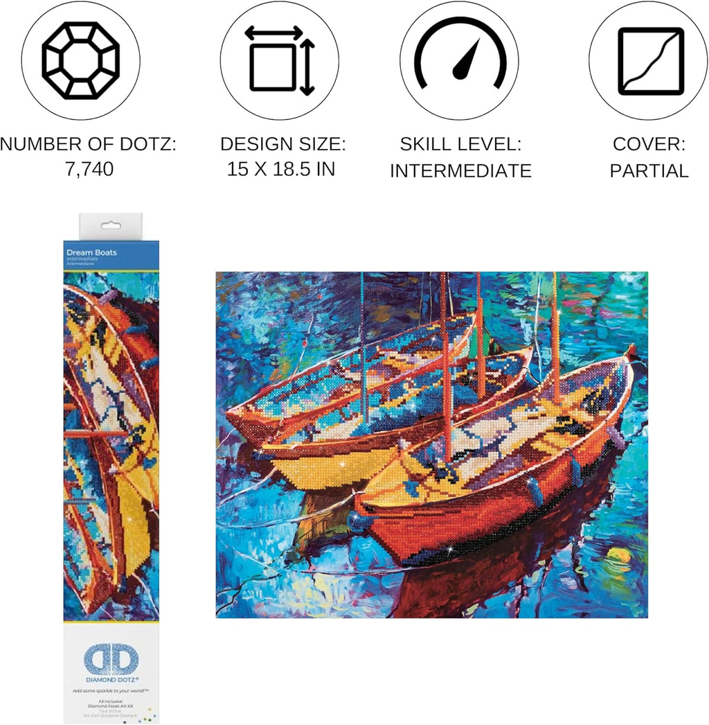 DIAMON DOT Drea Boat Se Diamon Paintin Kit fo Adult Diamon Ar Kit Relaxin Creativ Craf Ki wit Dot Gem 15inchx18.5inch