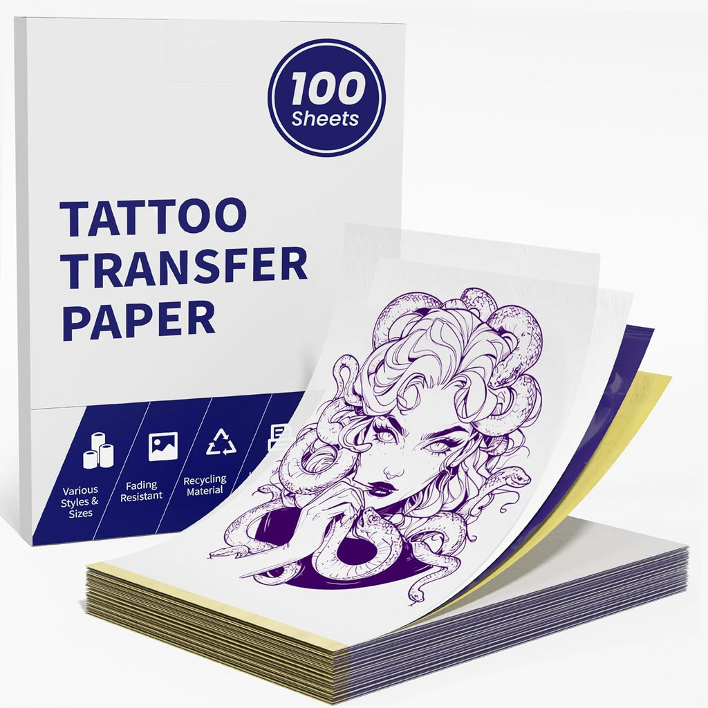 TATTMUS Tatto Transfe Paper 100pc A Siz 8.26inc 11.69inch Therma Stenci Paper Layer Tracin Paper Compatibl wit M08F/A886/A887/P90/ITP0 Printe Tatto Ki Supplies