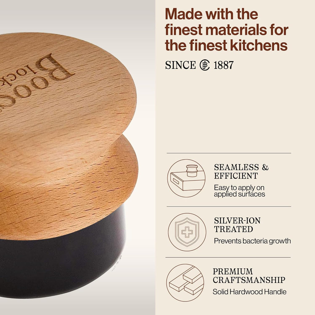 John Boos Oil Cream Round Applicator for Wood Cutting Boards, Butcher Blocks Utensils, Beechwood - Solid Hardwood Handle, Silver Ion-Treated Sponge, Storage Cap, Easy and Even Application
