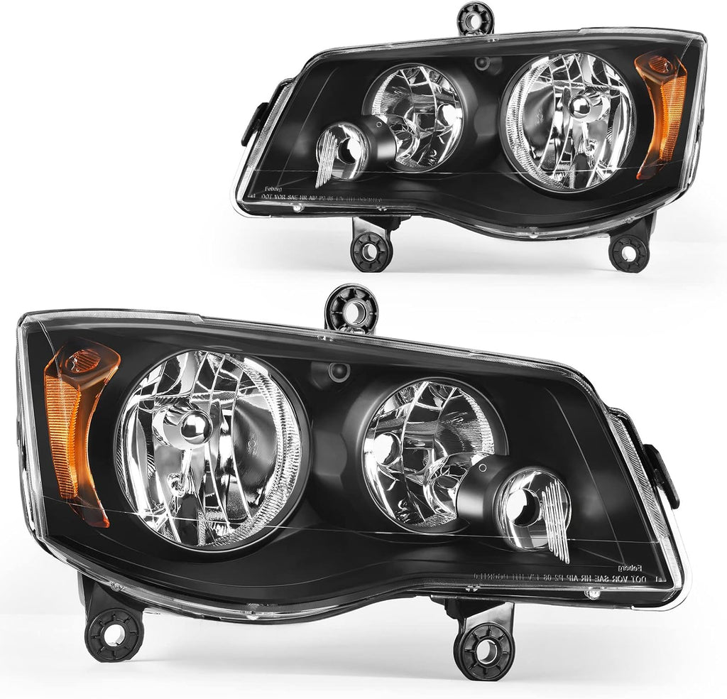 DWVO Headlights Assembly Compatible with 2011-2020 Dodge Grand Caravan 2008-2016 Chrysler Town & Country Headlamp Replacement Pair Driver and Passenger Side