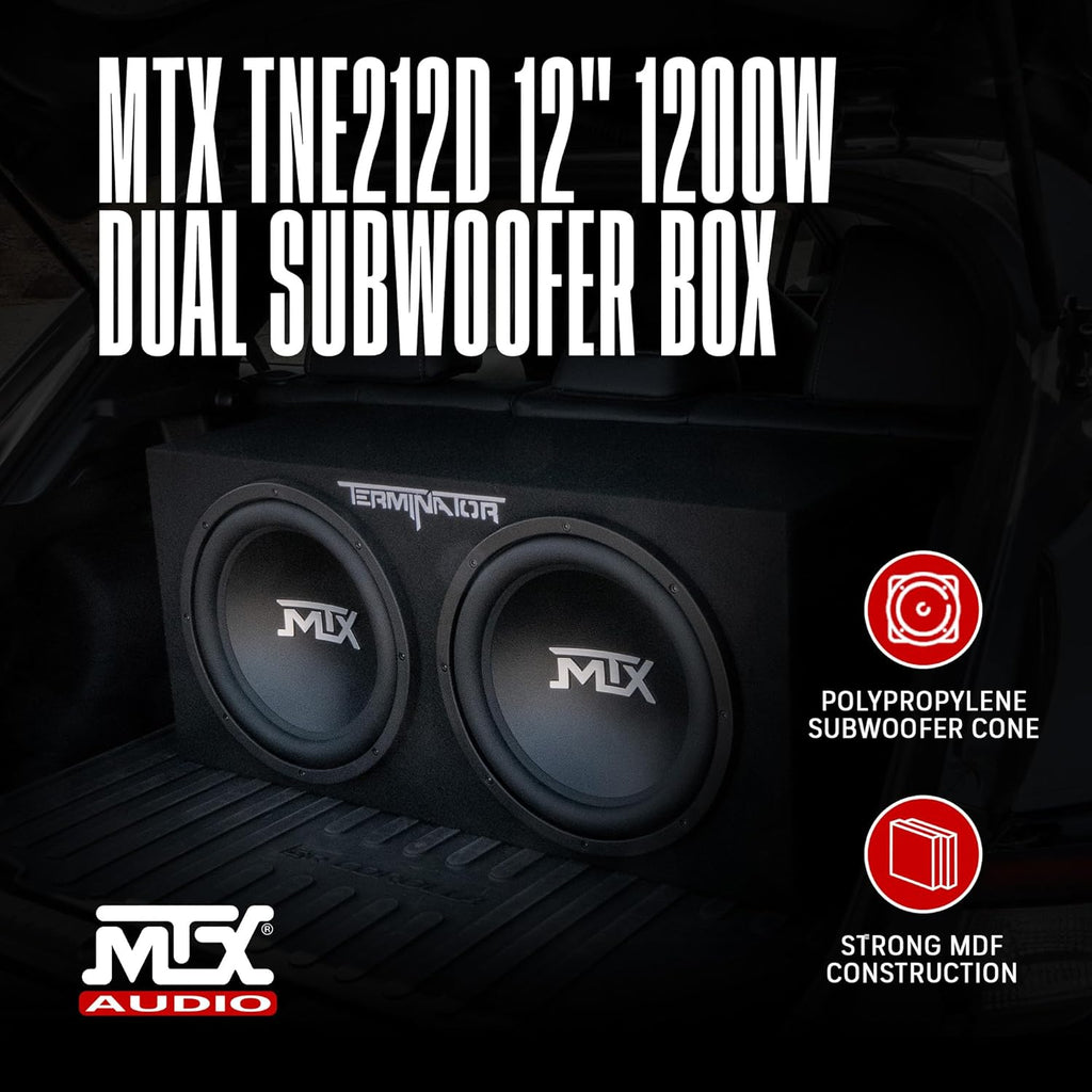 MTX Dual 12-Inch Subwoofers with Loaded Enclosure, 1200W Max Power, 400W RMS, Terminator - Car Audio Subwoofer and Speaker System with Deep Bass Sound