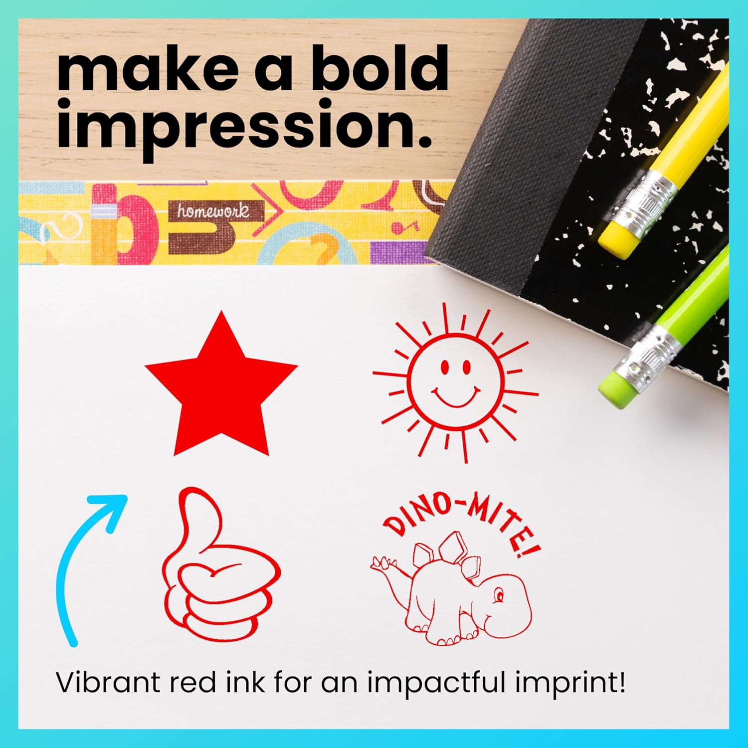 ExcelMark Round Teacher Stamp - Happy Star - RED Ink