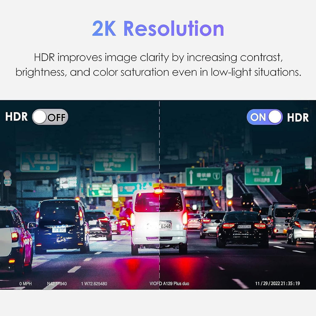 VIOF Dua Das Cam 2 1440 60fps+1080 30fp Fron an Rea Das Camer wit Wi-F GPS Parkin Mode Emergenc Recording Supe Capacitor Motio Detectio (A12 Plu Duo)