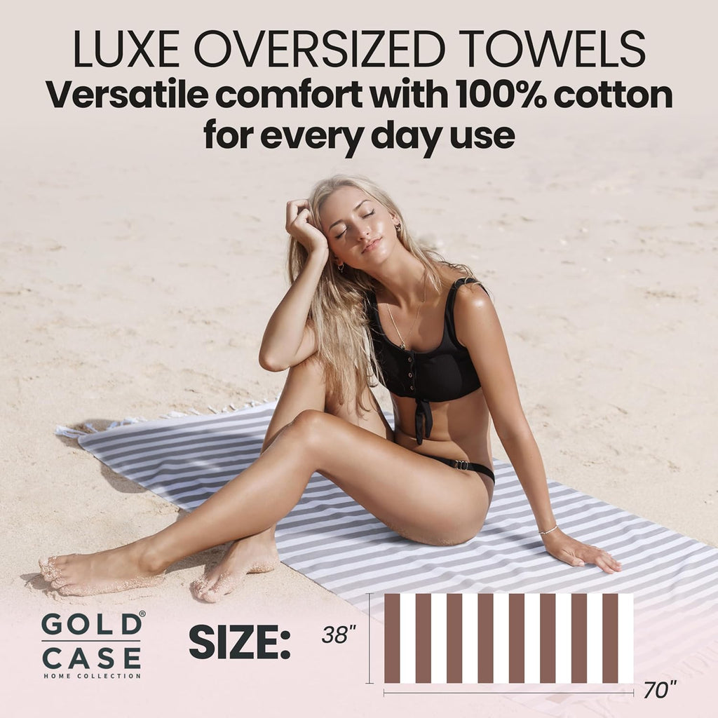 Gold CASE Turkish Beach Towel Set of 5 ¨C 100% Cotton Beach Towels Oversized 71 x 40'' ¨C MYRA Quick Dry Swim Towel ¨C Lightweight Turkish Towels Set in Black