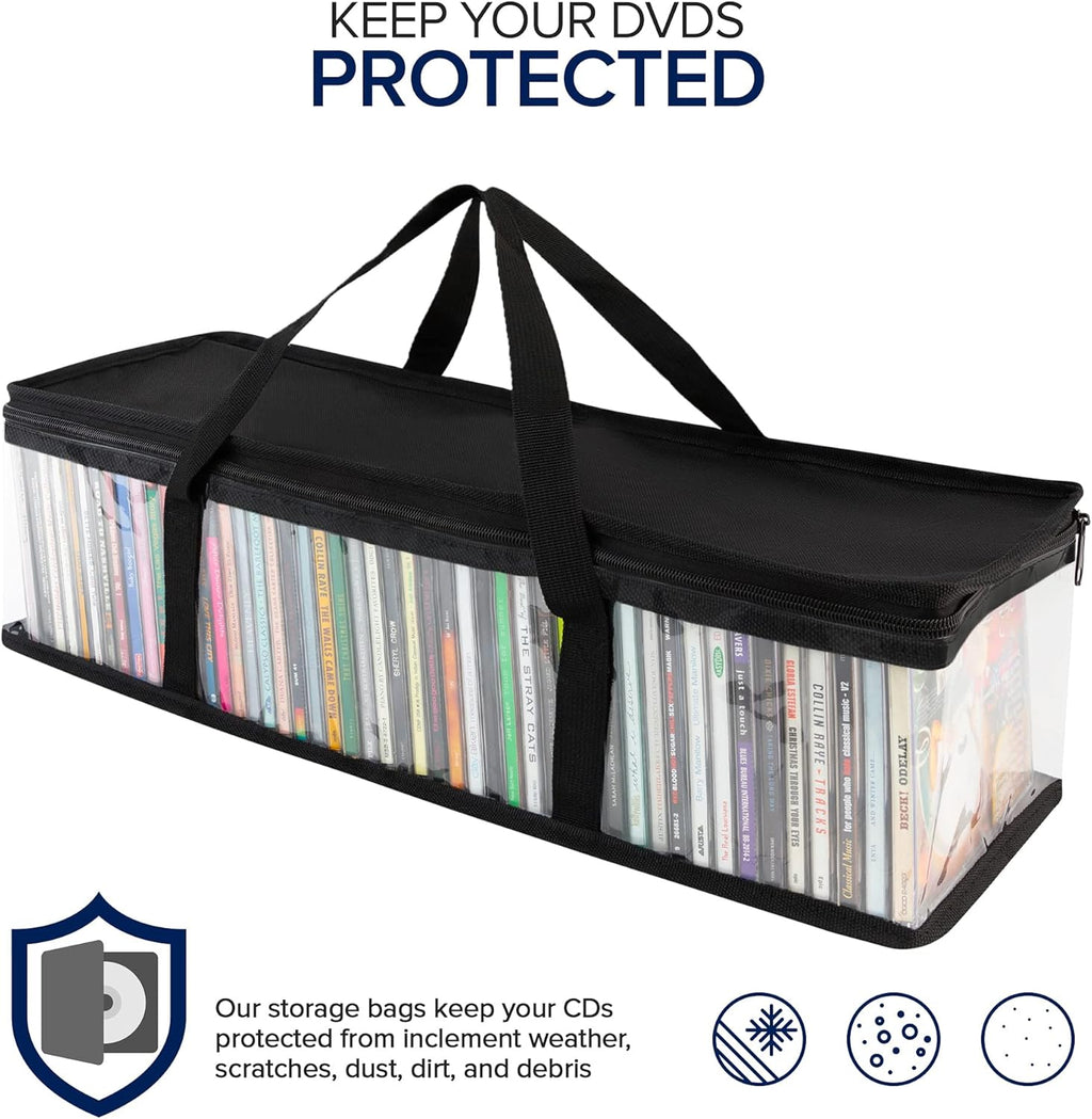 Stock Your Home CD Storage Bags (4 Pack) - Transparent PVC Media Storage - Water Resistant CD Holder Case with Handles - Clear Plastic Carrying Game Bag Storage for CDs, Albums, Video Games, Books
