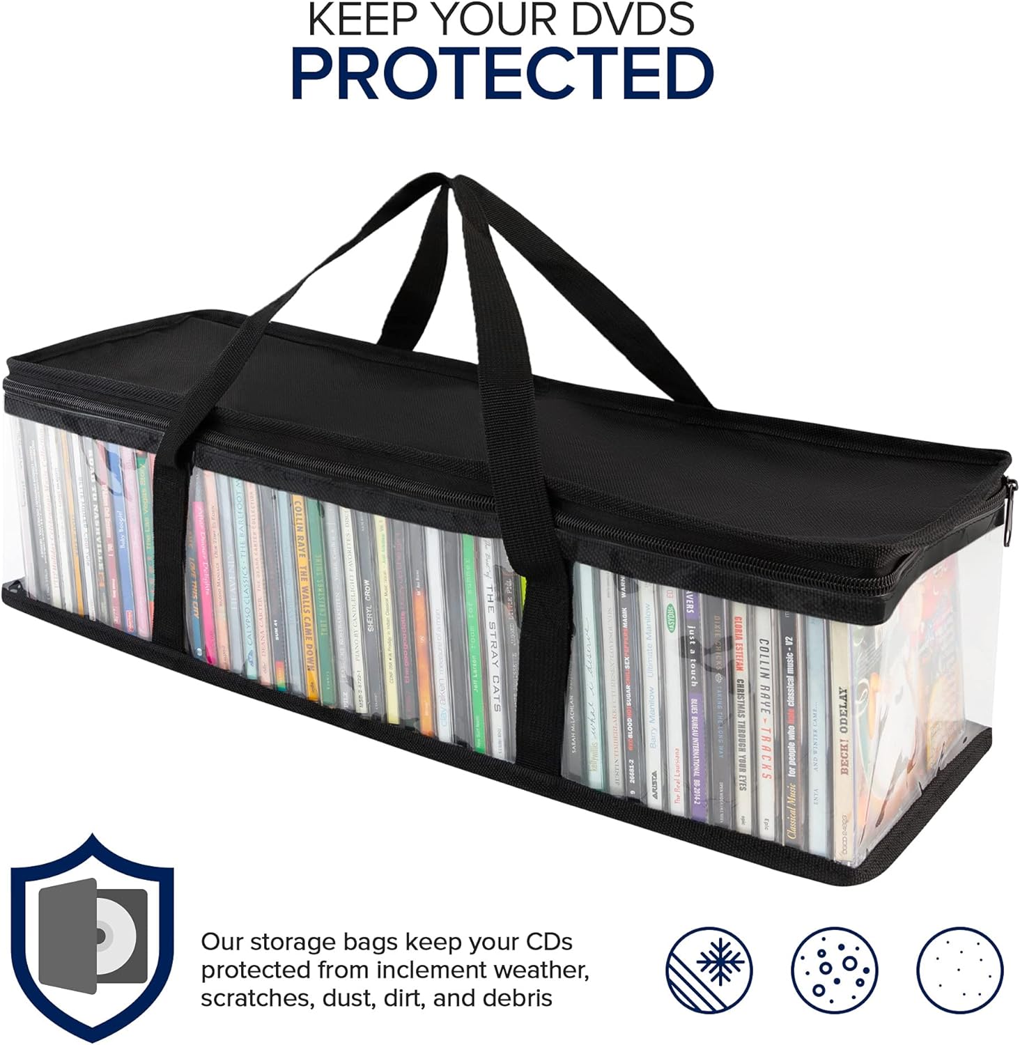 Stock Your Home CD Storage Bags (4 Pack) - Transparent PVC Media Storage - Water Resistant CD Holder Case with Handles - Clear Plastic Carrying Game Bag Storage for CDs, Albums, Video Games, Books
