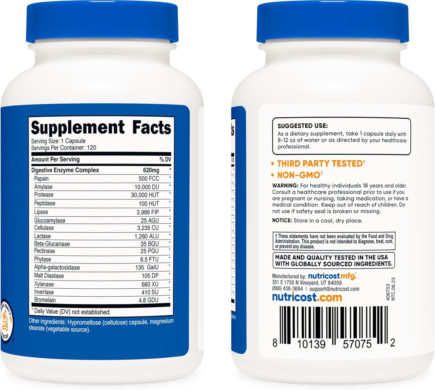 Nutricost Digestive Enzymes 620mg, 120 Veggie Capsules (2 Bottles) - Complete Digestive Enzyme Supplement