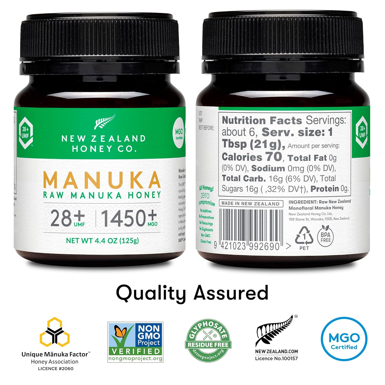 New Zealand Honey Co. Raw Manuka Honey UMF 28+ | MGO 1450+, UMF Certified / 4.4oz