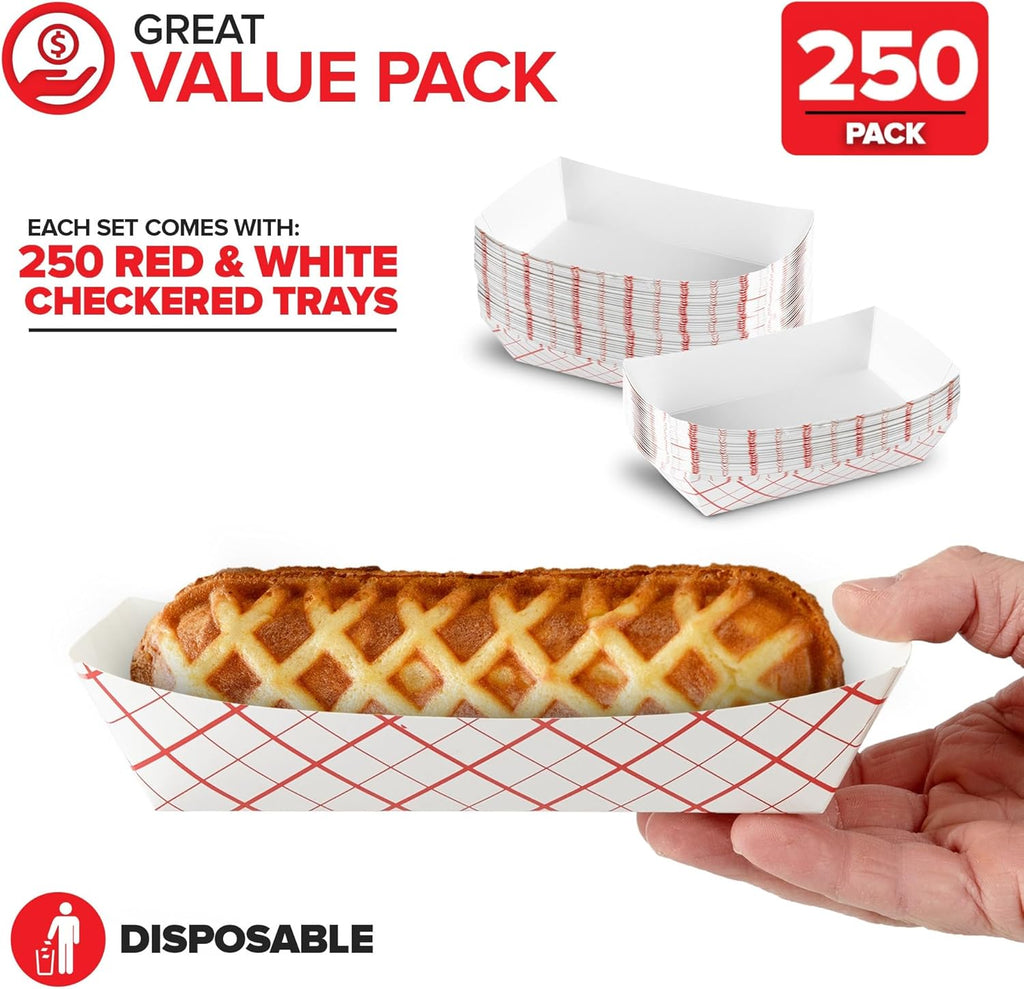 Stock Your Home Medium Paper Food Boats, 250 Pack, Red White Checkered, 2 Lb Capacity, 4.5 x 2.75 x 1.75 in