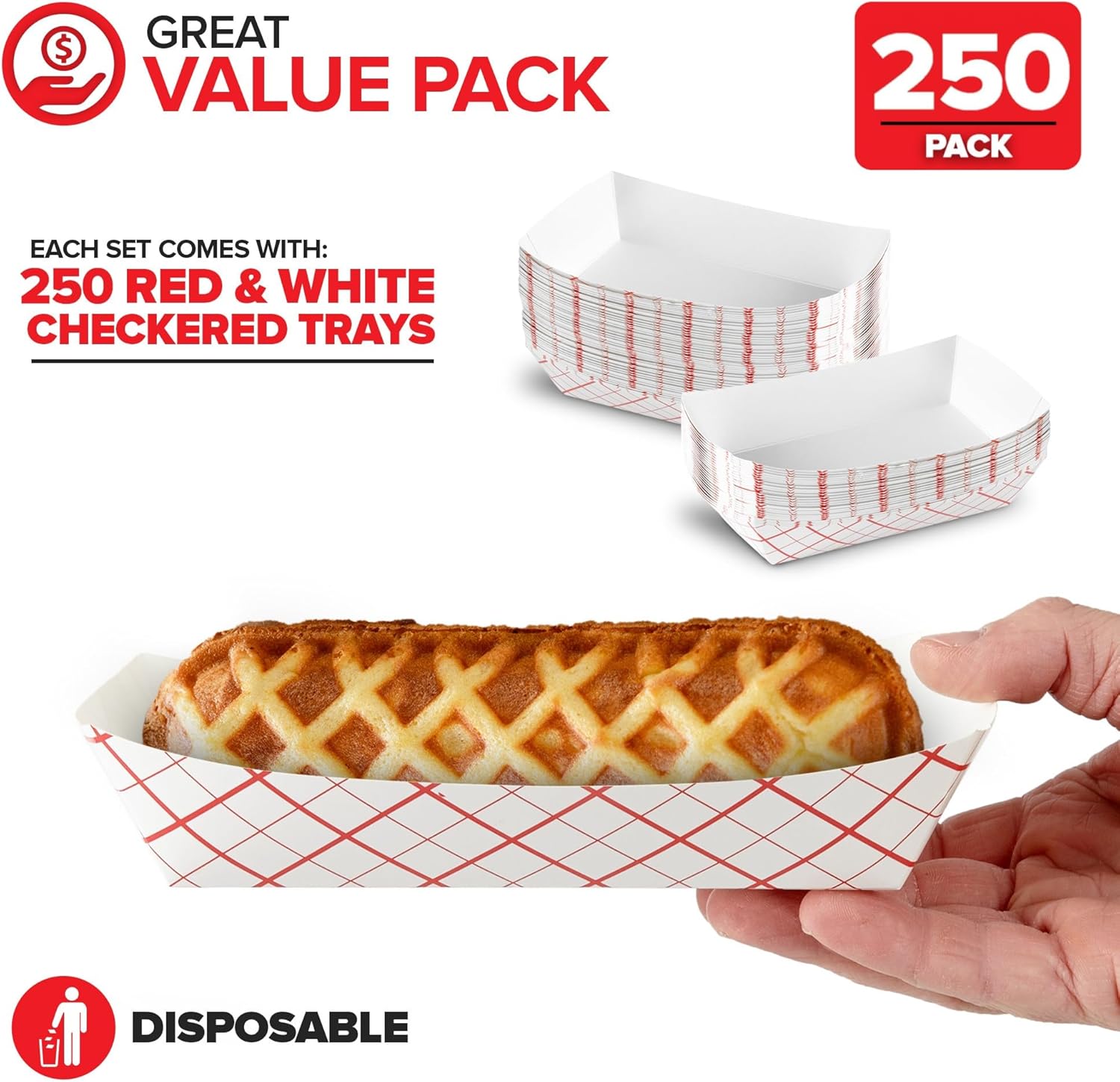 Stock Your Home Medium Paper Food Boats, 250 Pack, Red White Checkered, 2 Lb Capacity, 4.5 x 2.75 x 1.75 in