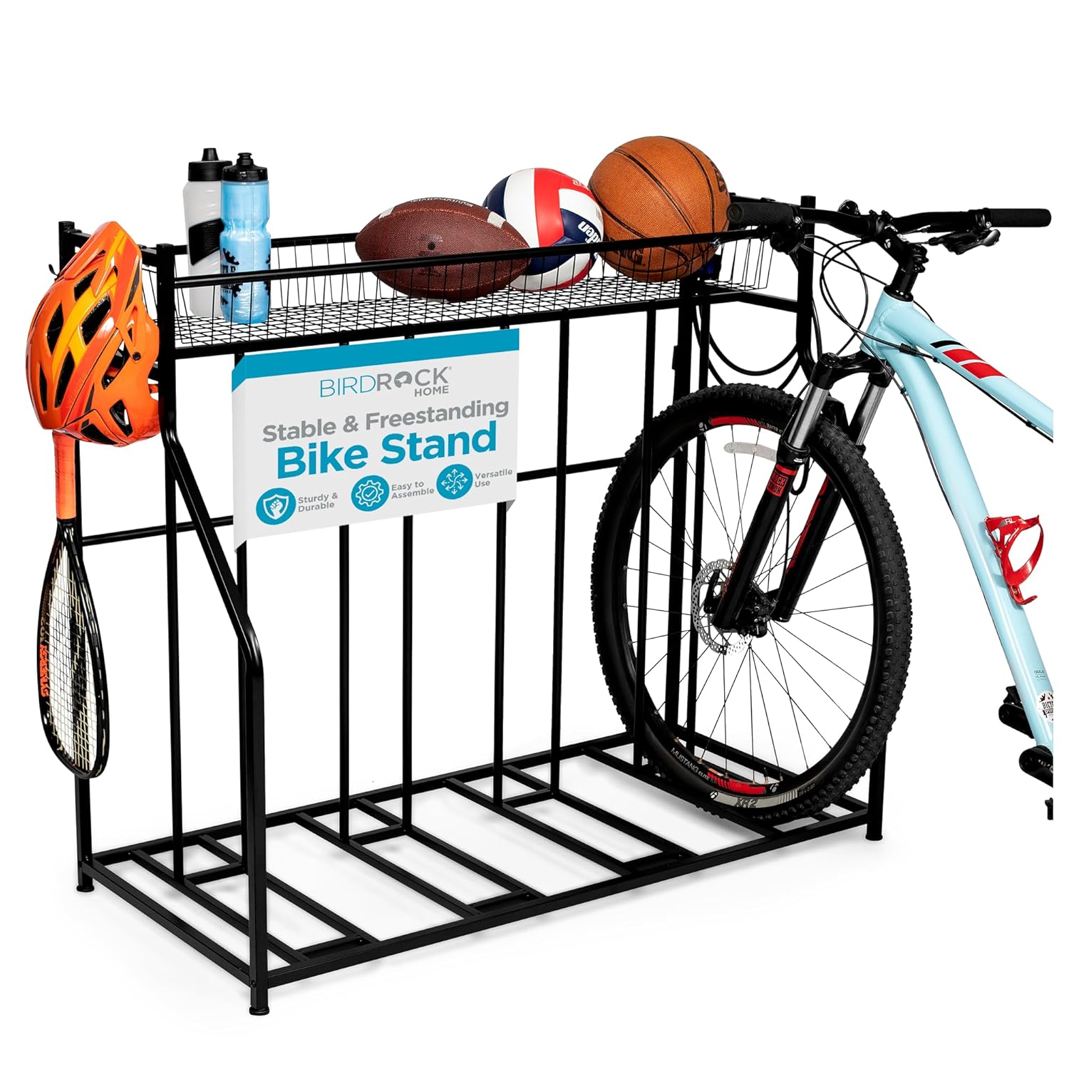 BIRDROC HOM Bik Rac Garag Storag Floo Stan Freestandin Organize fo Outdoo Yar Uprigh Wal Moun fo Scooters Rakes Motorcycles Hoverboards Glove Hold Bicycl Black
