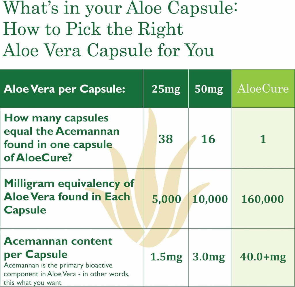 AloeCure Organic Aloe Vera Capsules, 160,000mg Inner Aloe Leaf Equivalent per Serving, Support Gut, Digestive, Immune Health, Helps Maintain Balanced Stomach Acidity, Aloin Free, 60Caps x 3Btl
