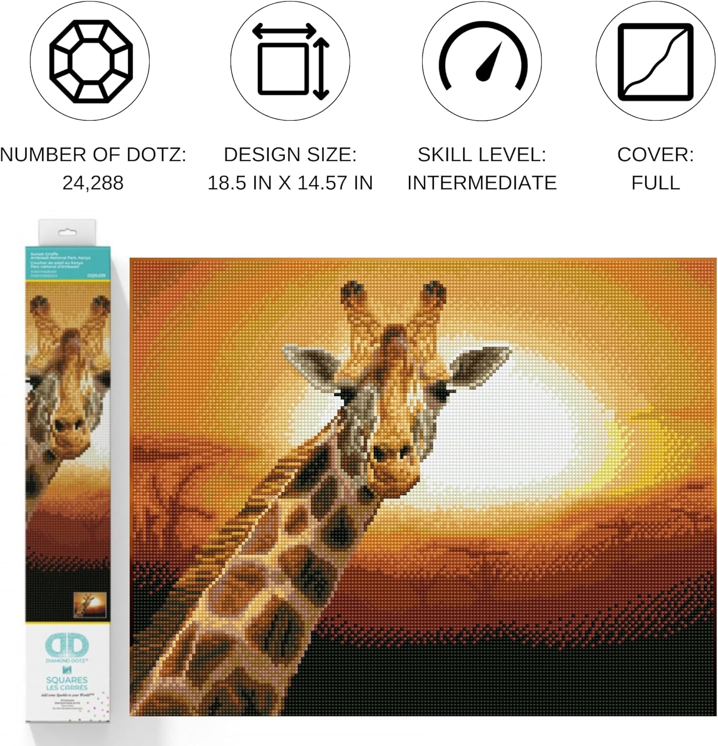 DIAMON DOT Sunse Giraff Ambosel Nationa Park Keny Diamon Paintin Kit fo Adult Diamon Ar Kit Relaxin Creativ Craf Ki wit Dot Gem 18.5x14.6