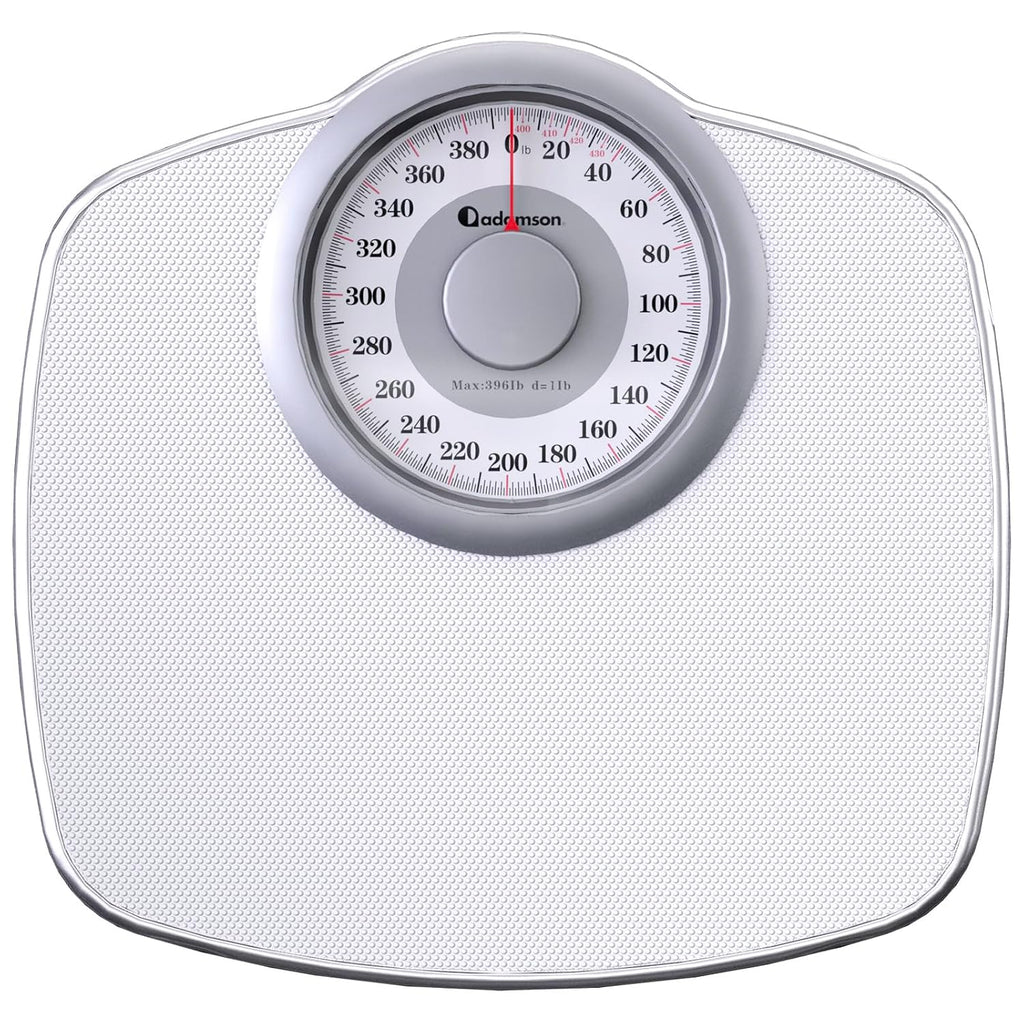 Adamson A25 Scales for Body Weight - Up to 400 LB - 5.3inch Dial on 12.4inch x 10.2inch Platform - Anti-Skid Rubber Surface - High Precision Bathroom Scale Analog - Durable with 20-Year Assurance - Full White