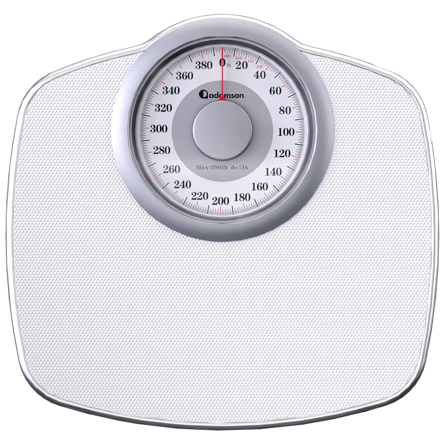 Adamson A25 Scales for Body Weight - Up to 400 LB - 5.3inch Dial on 12.4inch x 10.2inch Platform - Anti-Skid Rubber Surface - High Precision Bathroom Scale Analog - Durable with 20-Year Assurance - Full White