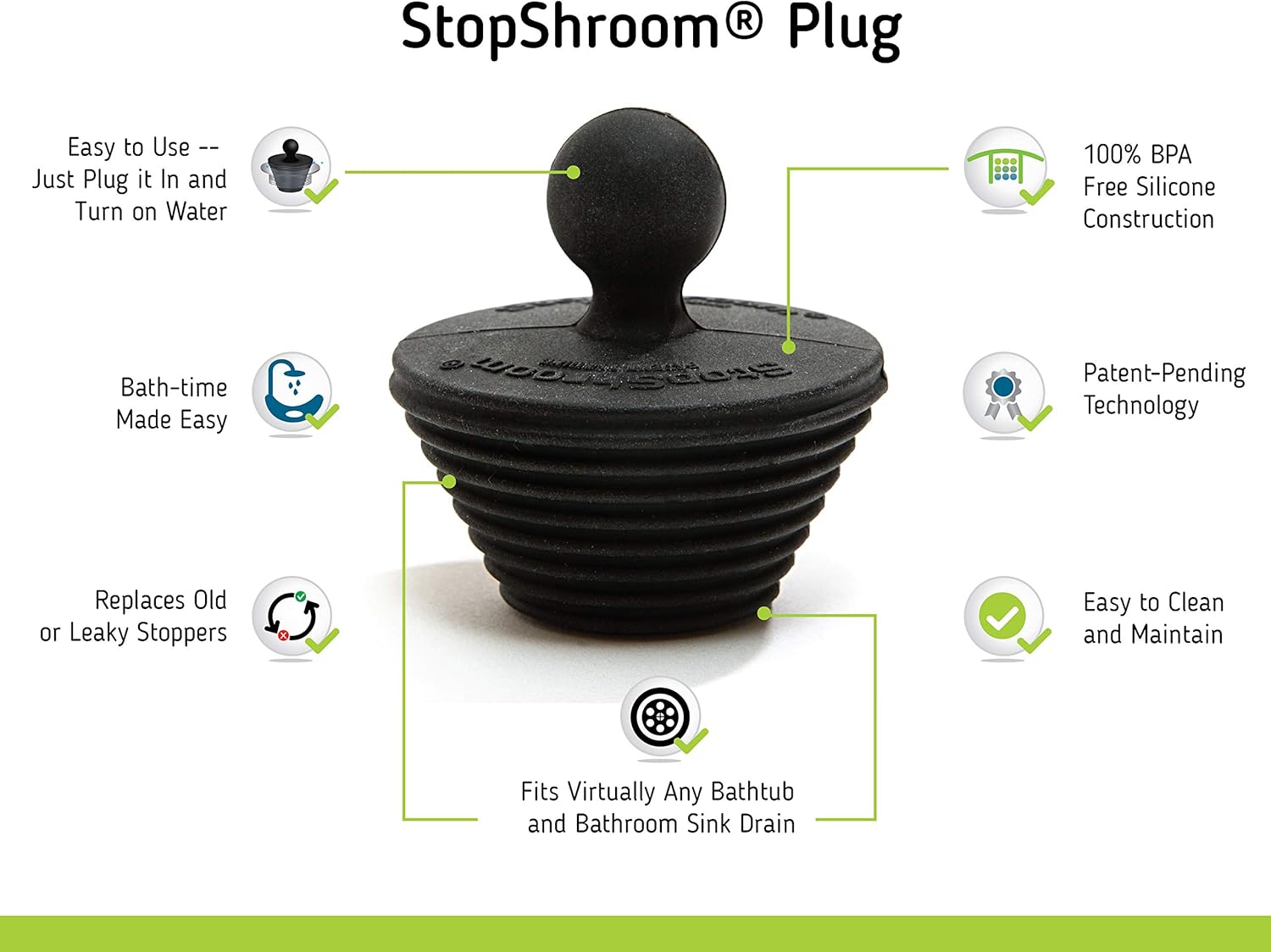 StopShroo Tu Pac Universa Stoppe fo Bathtu an Bathroo Sin Drains Blac Plu 2pk Count