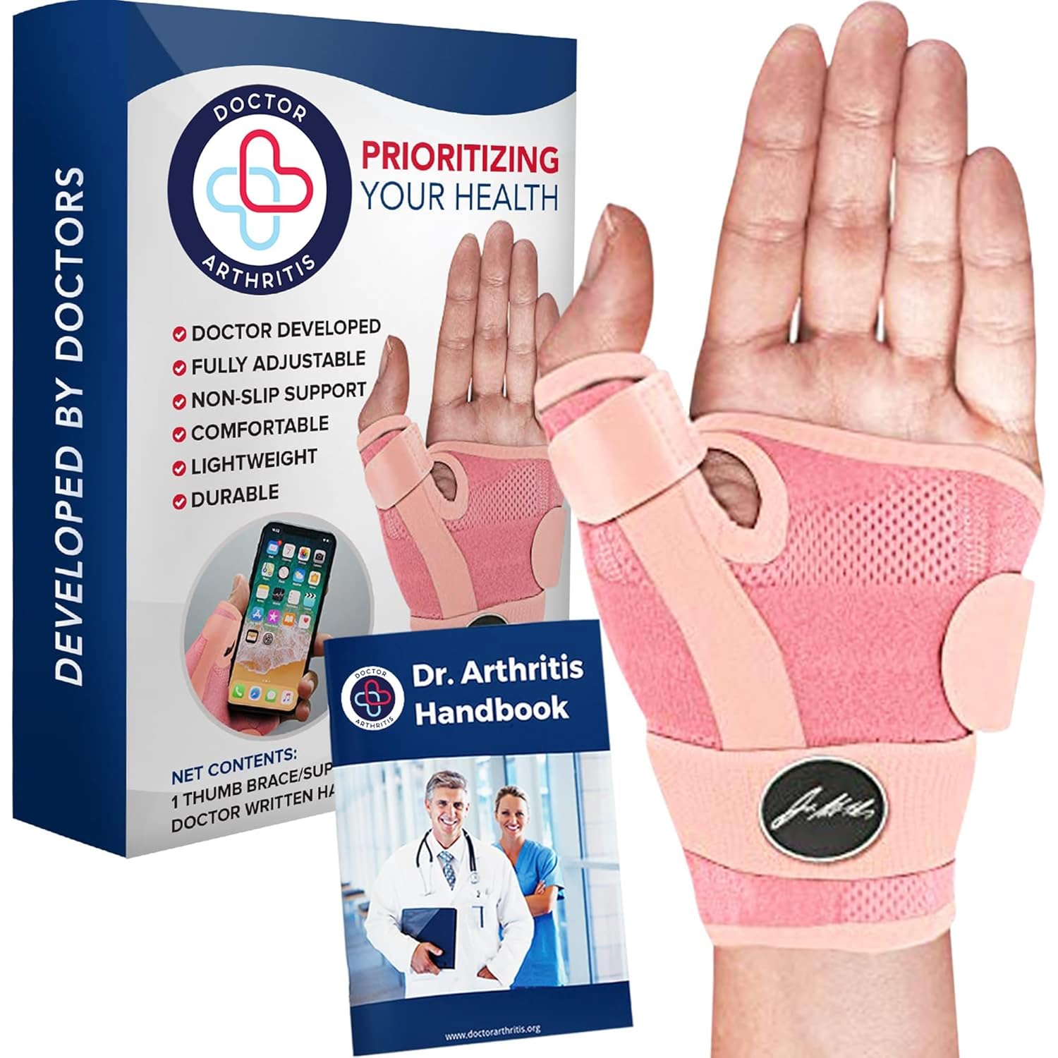 Doctor Developed Ergonomical Thumb Brace Support Right Hand or Left Hand for Arthritis Pain and Support, Thumb Spica Splint for Trigger Thumb, Thumb Stabilizer for Tendonitis, Sprain (Pink/1 Pack)