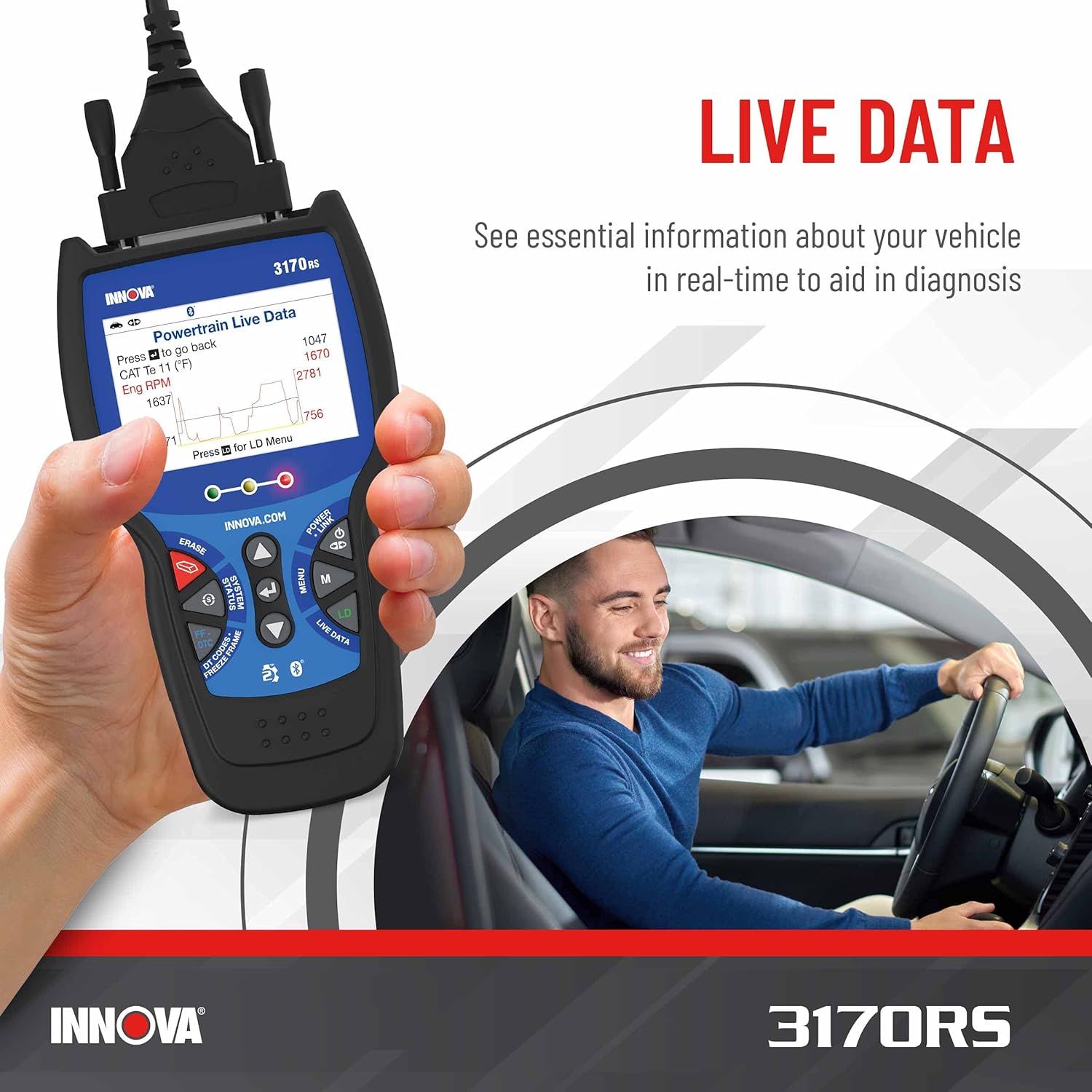 INNOV 3170R OBD OBD Scanner AB Bleede Sca Tool OBD Diagnostic Calipe Service Brak Pa Life Read/Eras ABS/SR Codes Rese Oi Light Liv Data Update Included