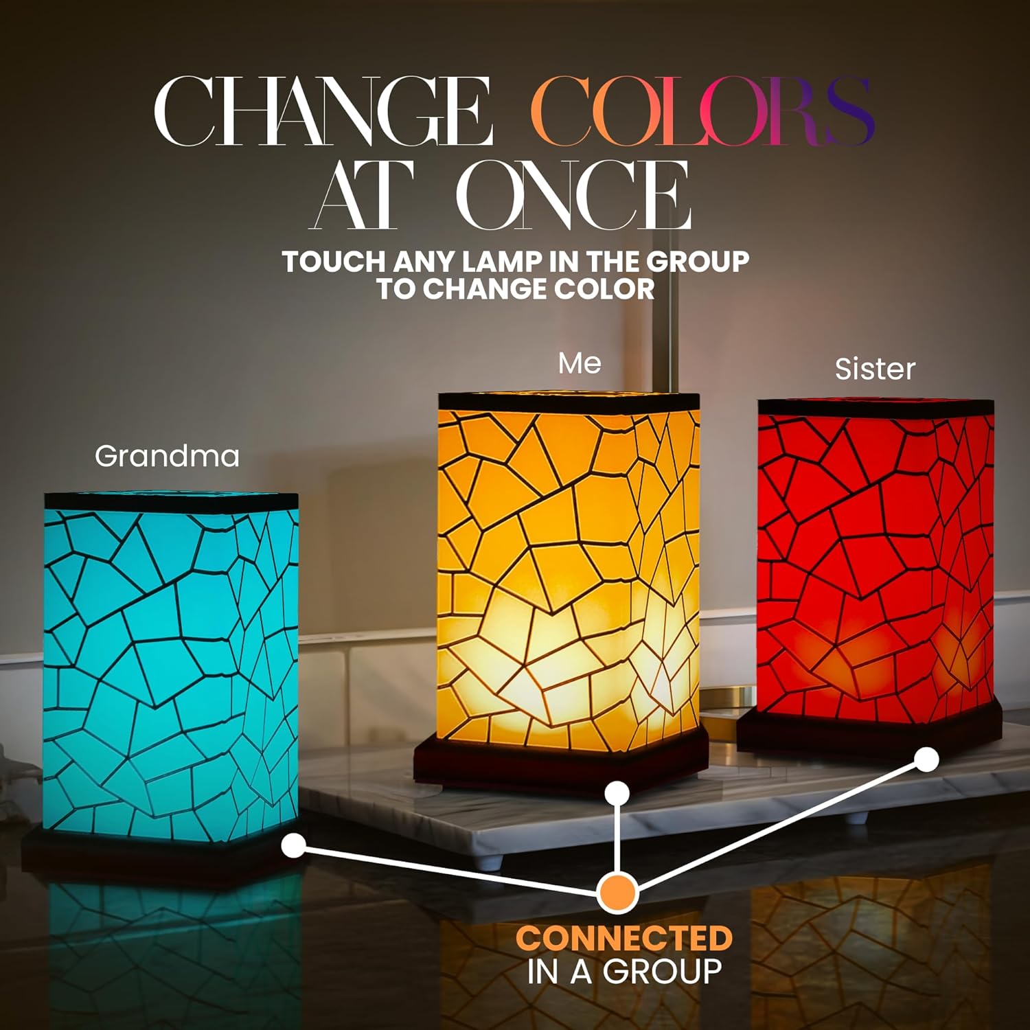 Friendship Lamp® Classic Design - Best Friend Lamps Wi-Fi Touch Lamp LED Light for Long-Distance, Connection, Relationship, Friendship, Gift, Over 200 Colors, App Setup - Set of 4