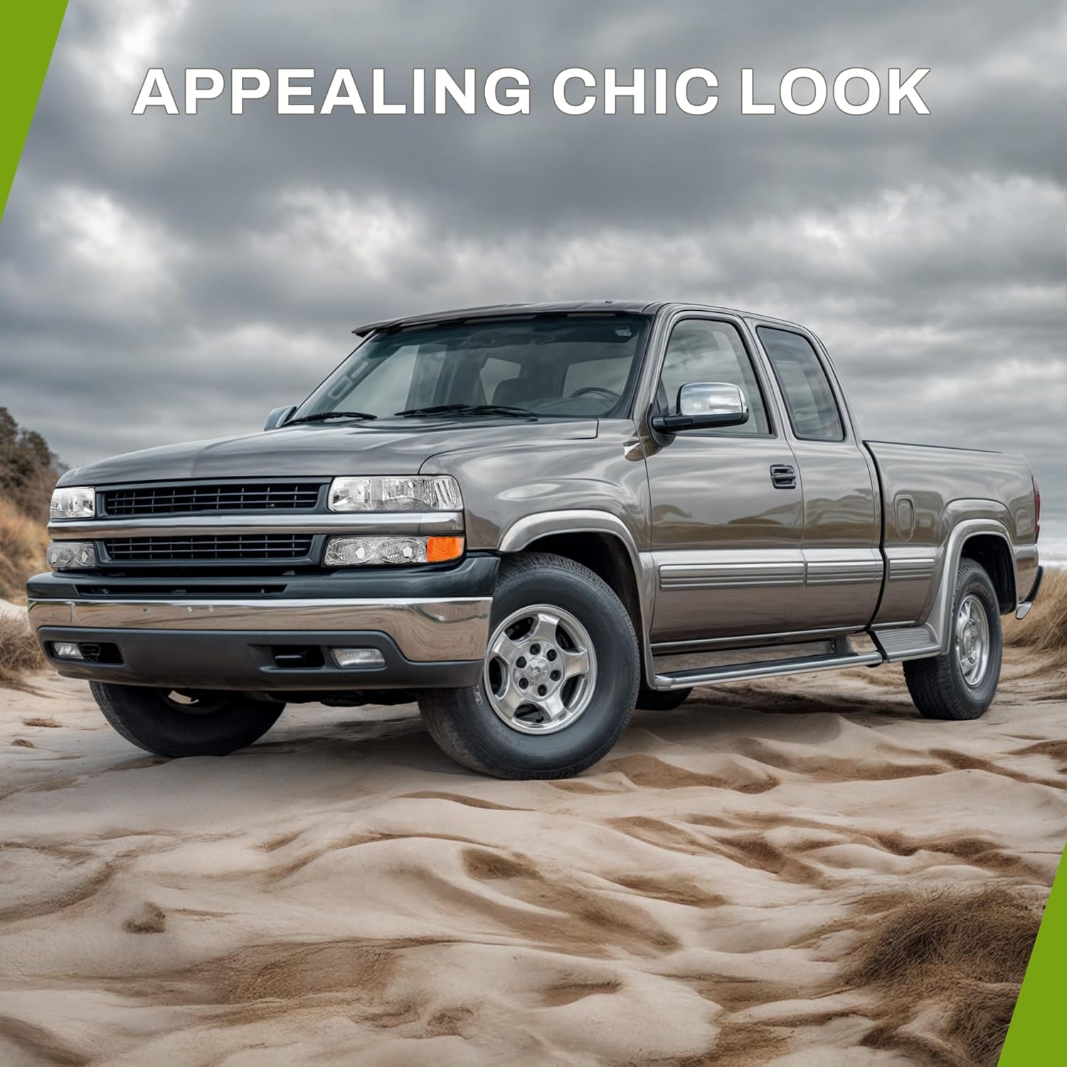 AUTOSAVER88 Headlight Assembly Compatible with 1999 2000 2001 2002 Chevy Silverado 1500 2500 Headlamp Pair Chrome Housing Amber Reflector